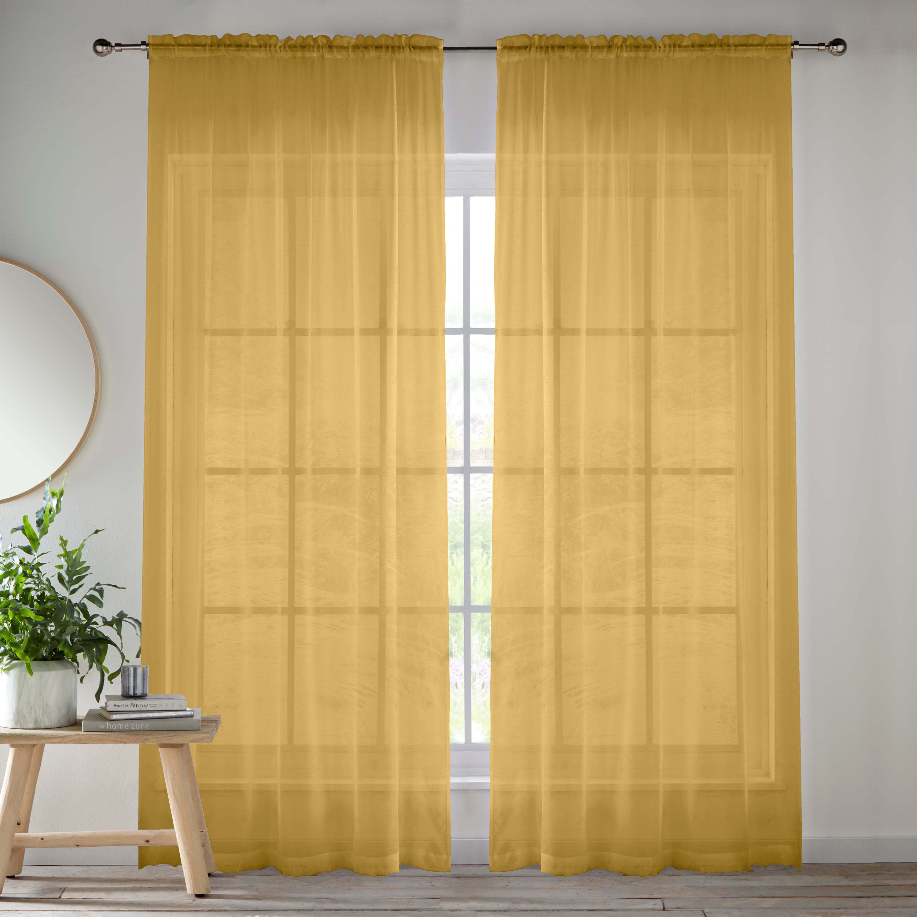Tyrone Textiles Crystal Plain Slot Top Voile Panels - 140 x 122cm - Gold