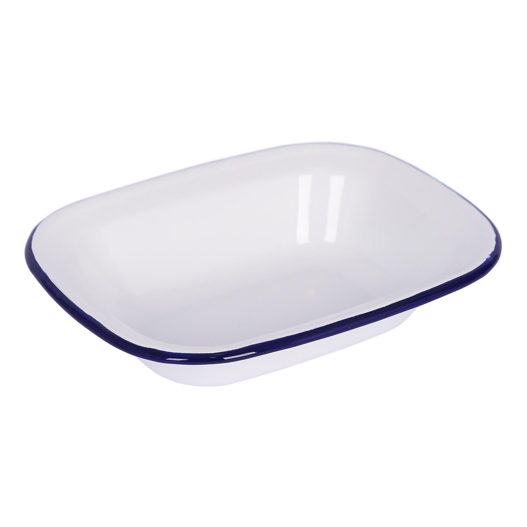 Argon Tableware White Enamel Pie Dish - Blue - 22 x 16.5cm