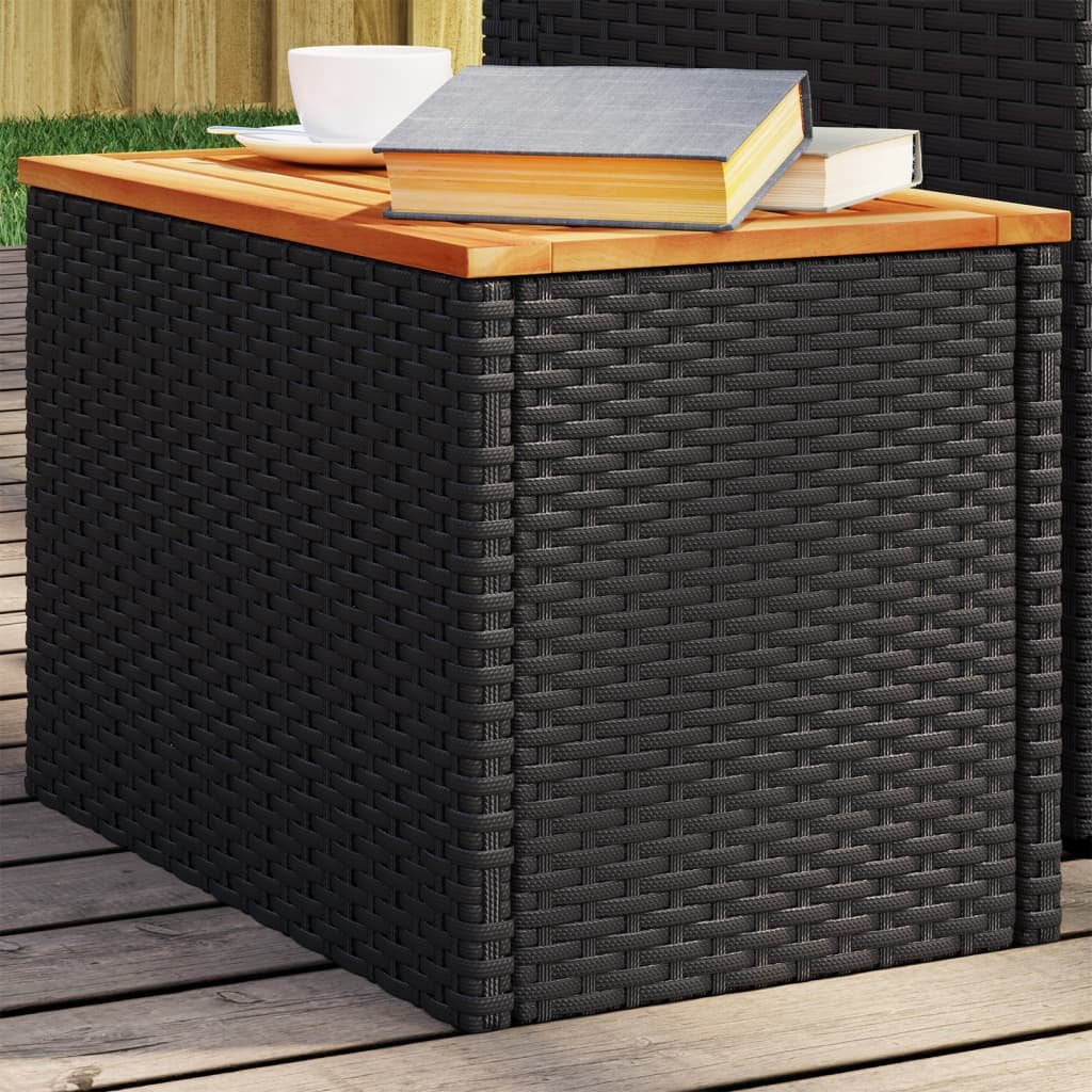 Walplus 2 Piece PE Rattan Garden Side Tables - Black - 55 x 34 x 37cm