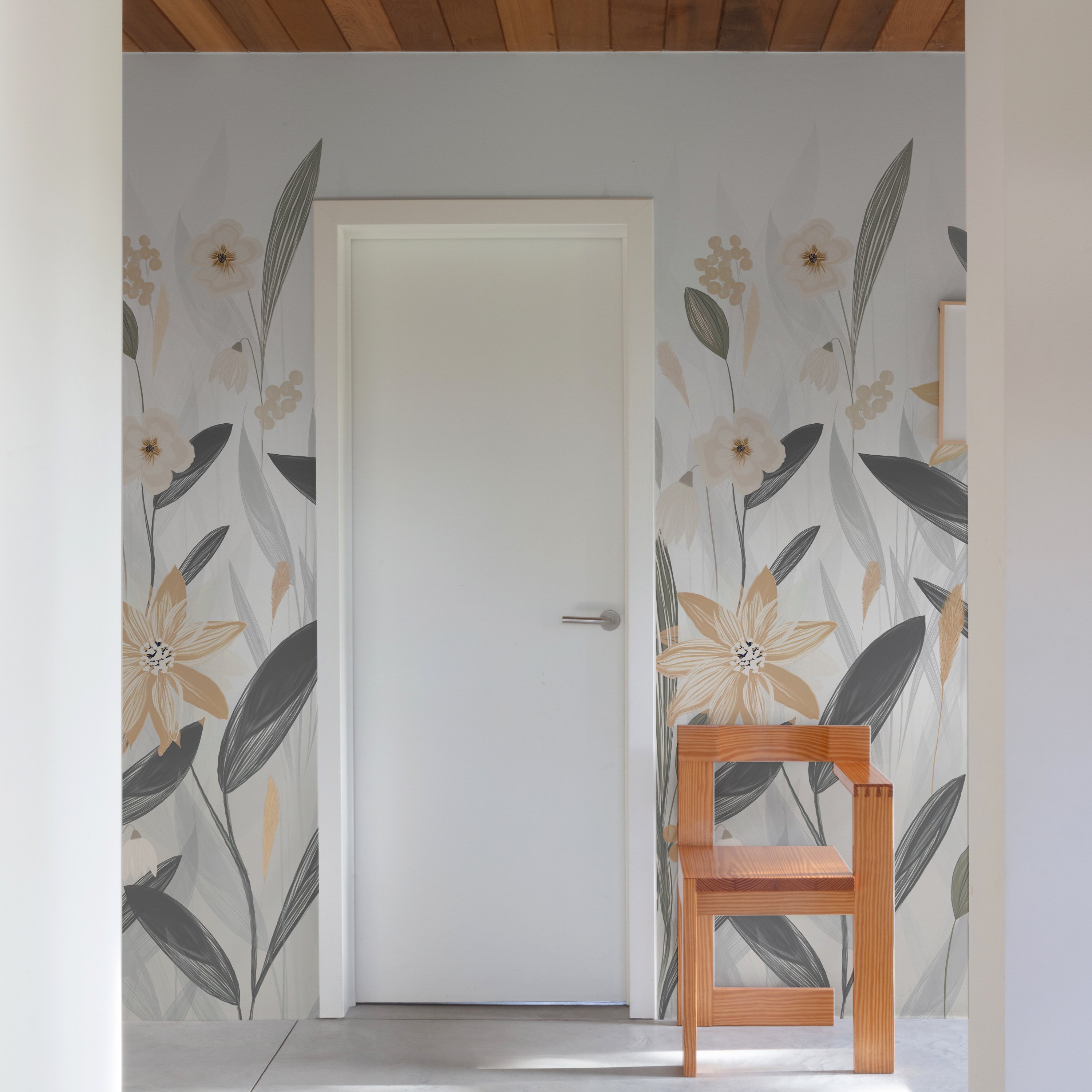 Grandeco Verna Floral Grasses 3 Lane Repeatable Wallpaper Mural   - Grey