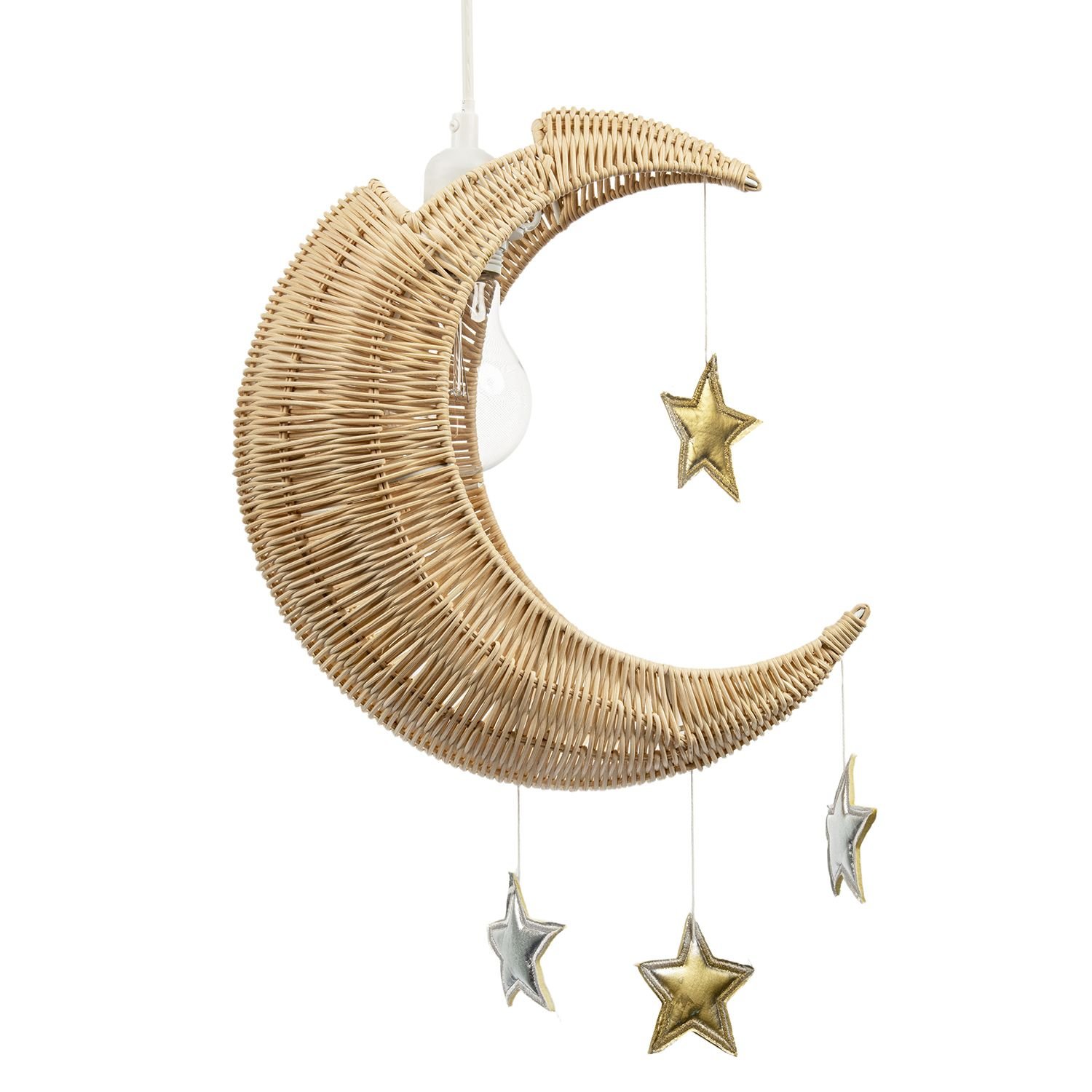Happy Homewares Brown Whimsical Crescent Moon with Silver Pendant Shade - 14cm