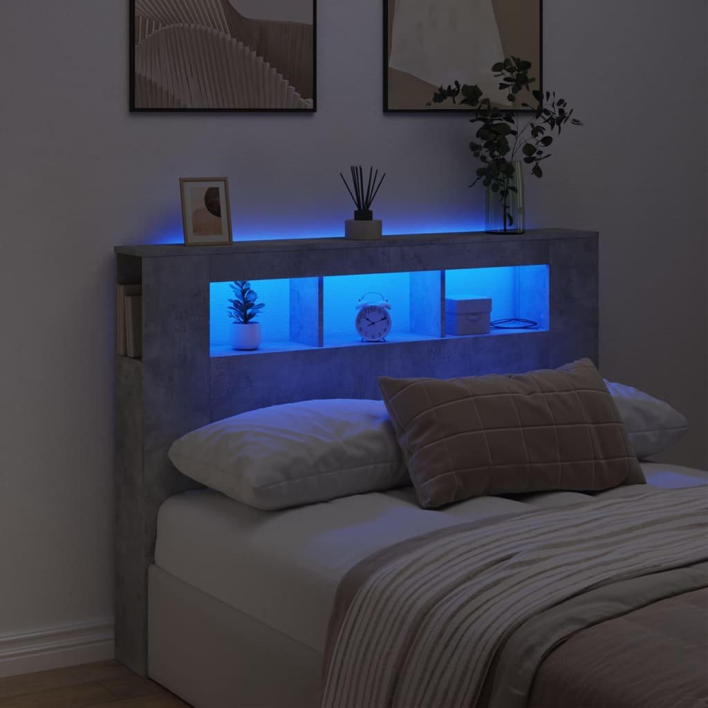 Walplus Engineered Wood LED Headboard - Granite Grey - 140 x 18.5 x 103.5 cm