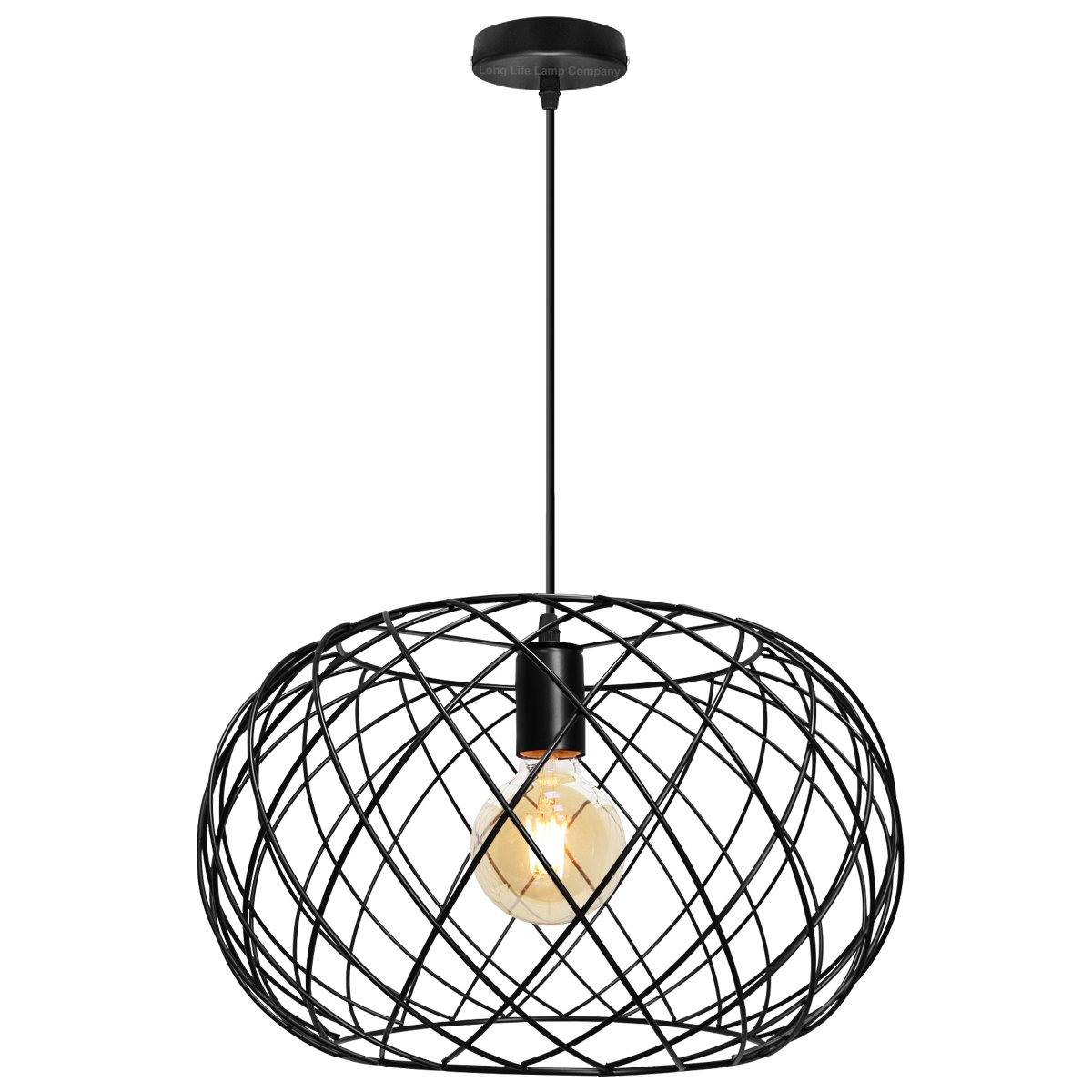 Energy Light Bulbs LED Metal Oval Wire Cage Ceiling Pendant Light - Black