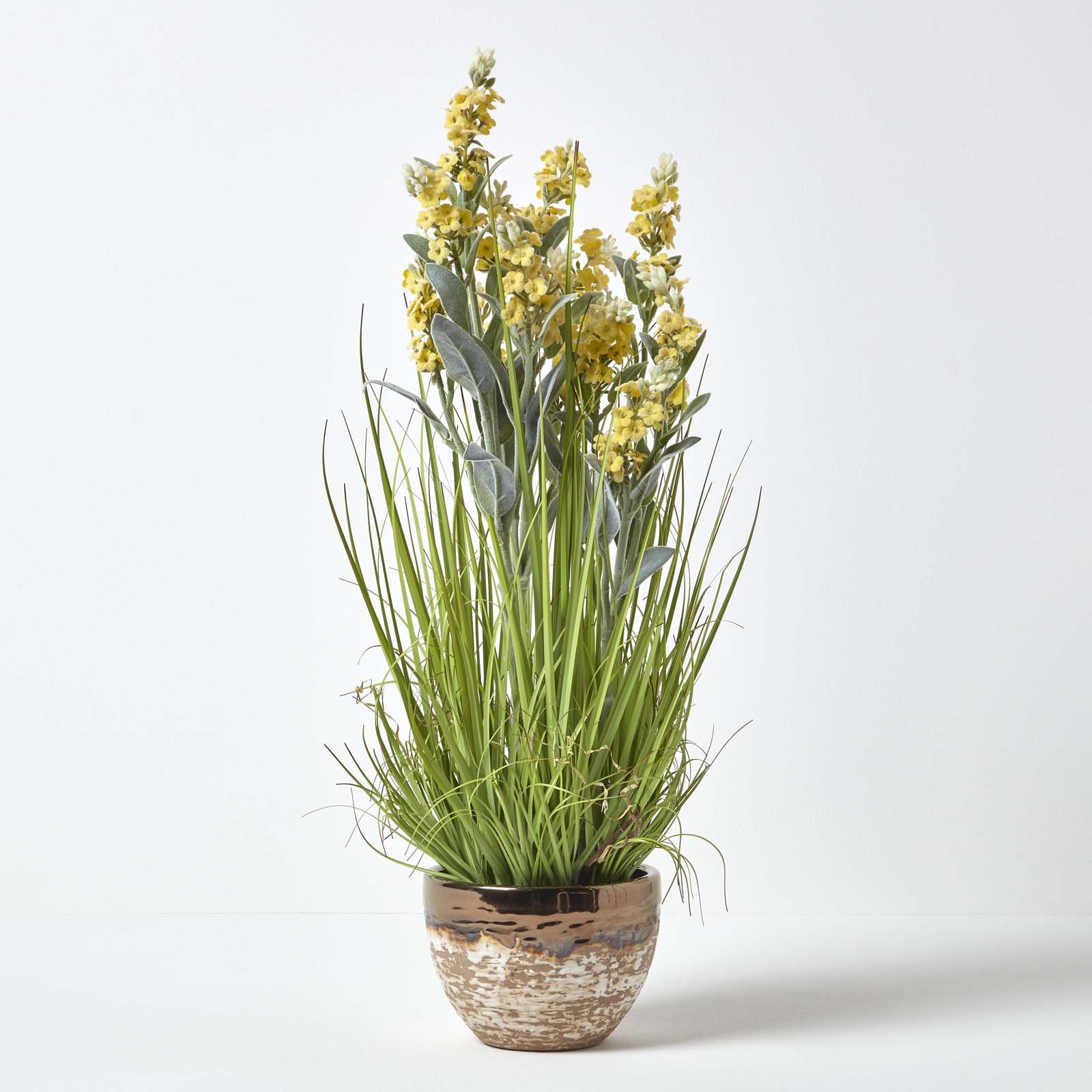 Homescapes Silk-Like Polyester Artificial Lavender Plant - Yellow