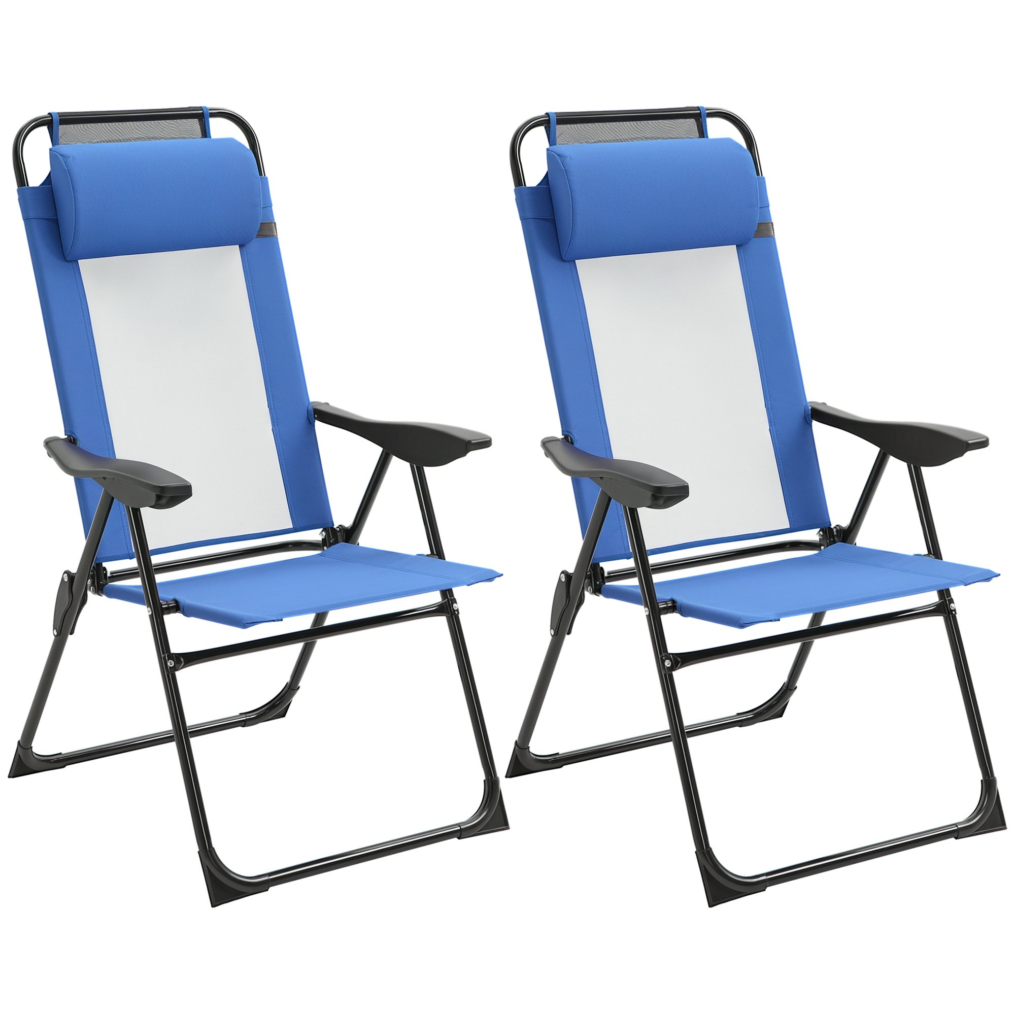 Outsunny Set of 2 5-Position Foldable Reclining Garden Chair - Blue