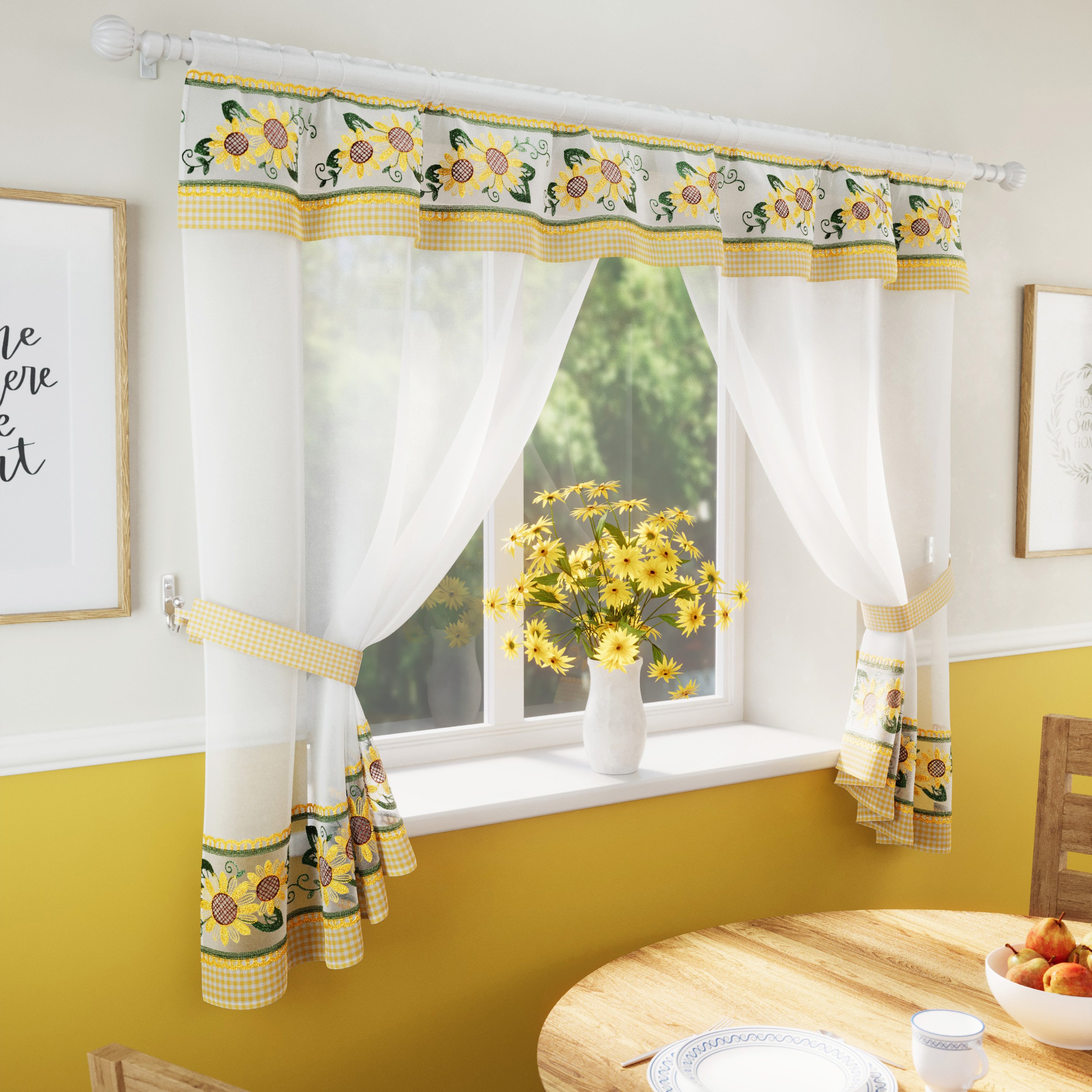 Tyrone Textiles Keswick Rod Pocket Curtain Window Set - 249 x 137cm - Yellow