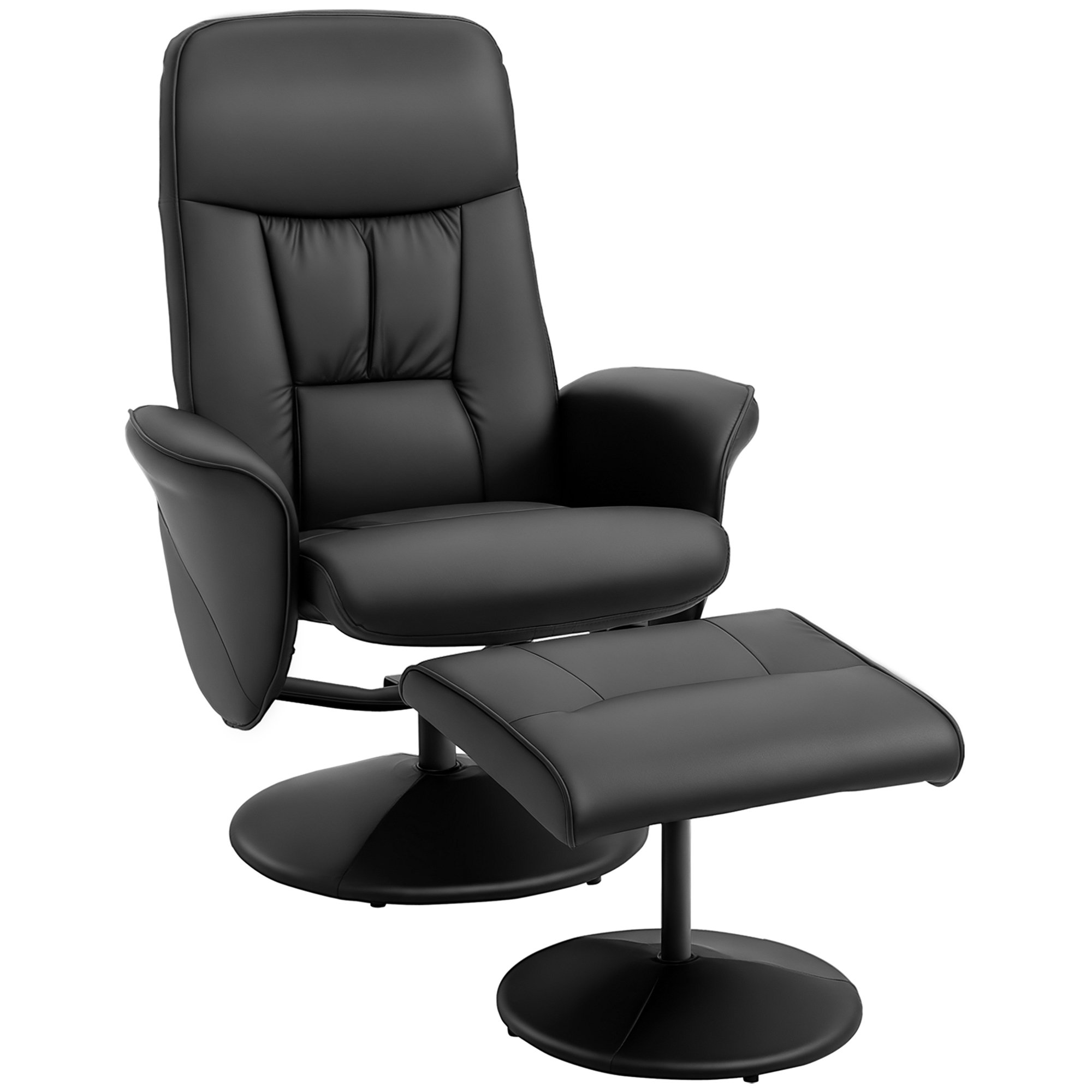 HOMCOM PU Leather Swivel Recliner Chair with Footstool High Back - Black