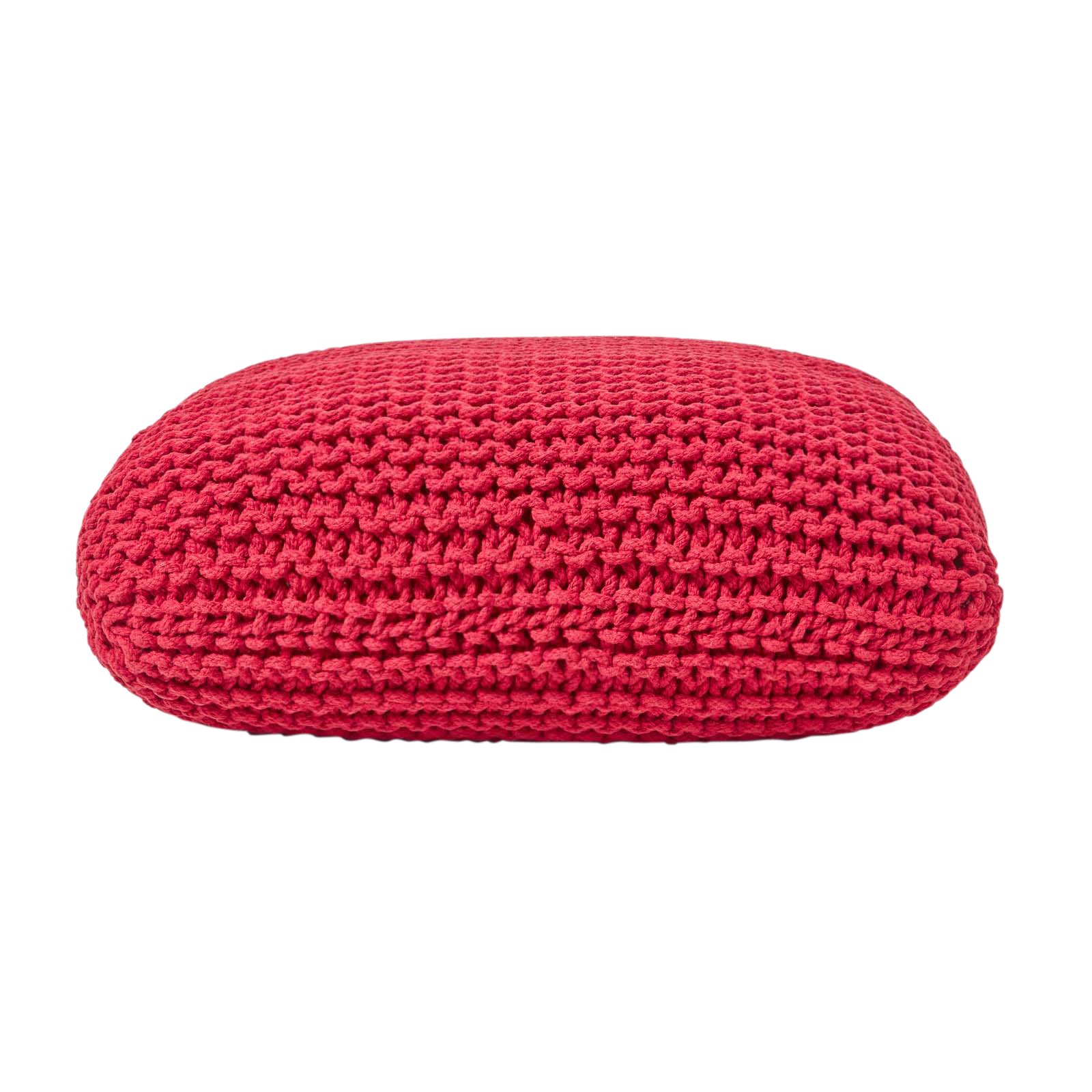 Homescapes Square Cotton Knitted Pouffe Floor Cushion – Red