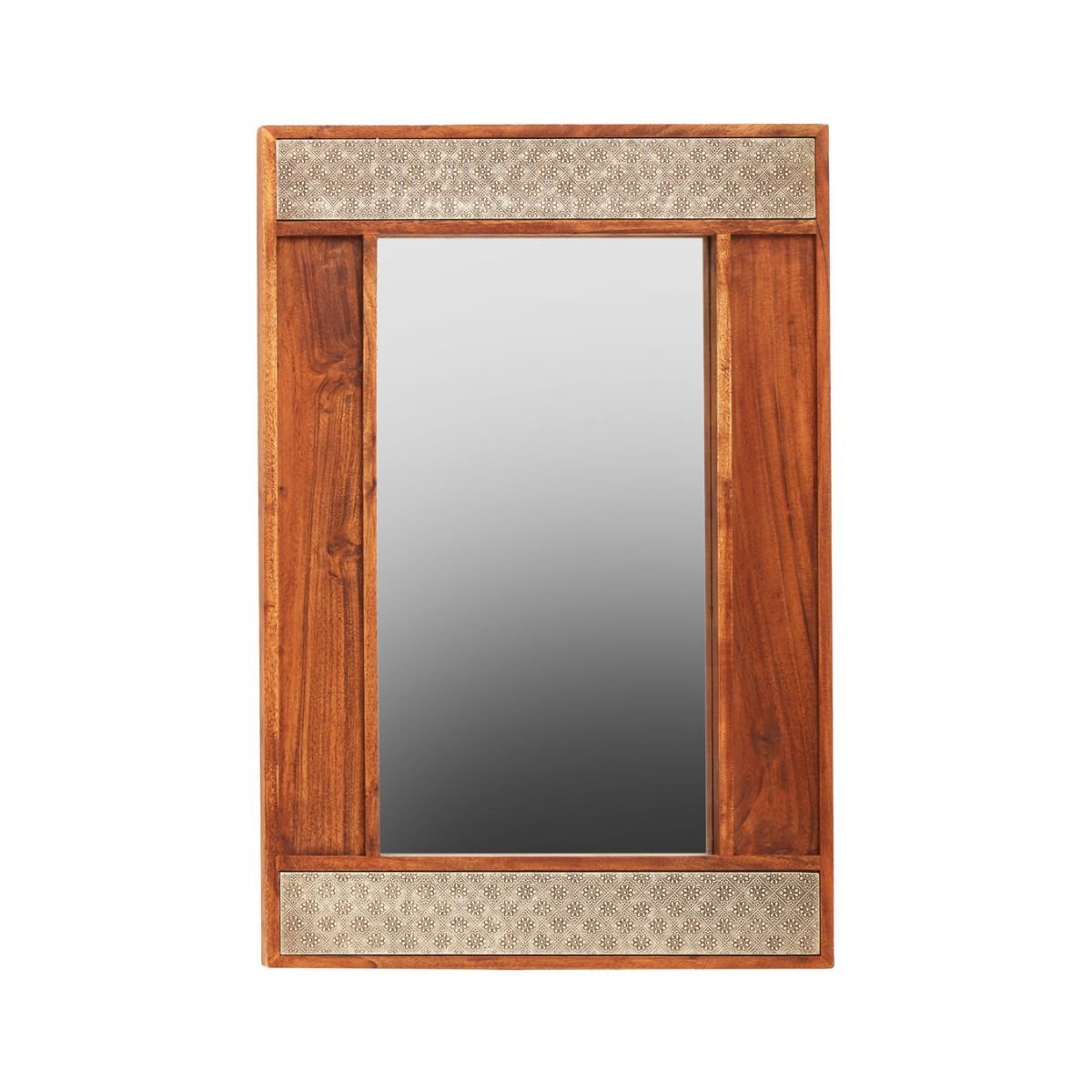 Orsina Boho Acacia Wood Wall Mirror - Black And Silver