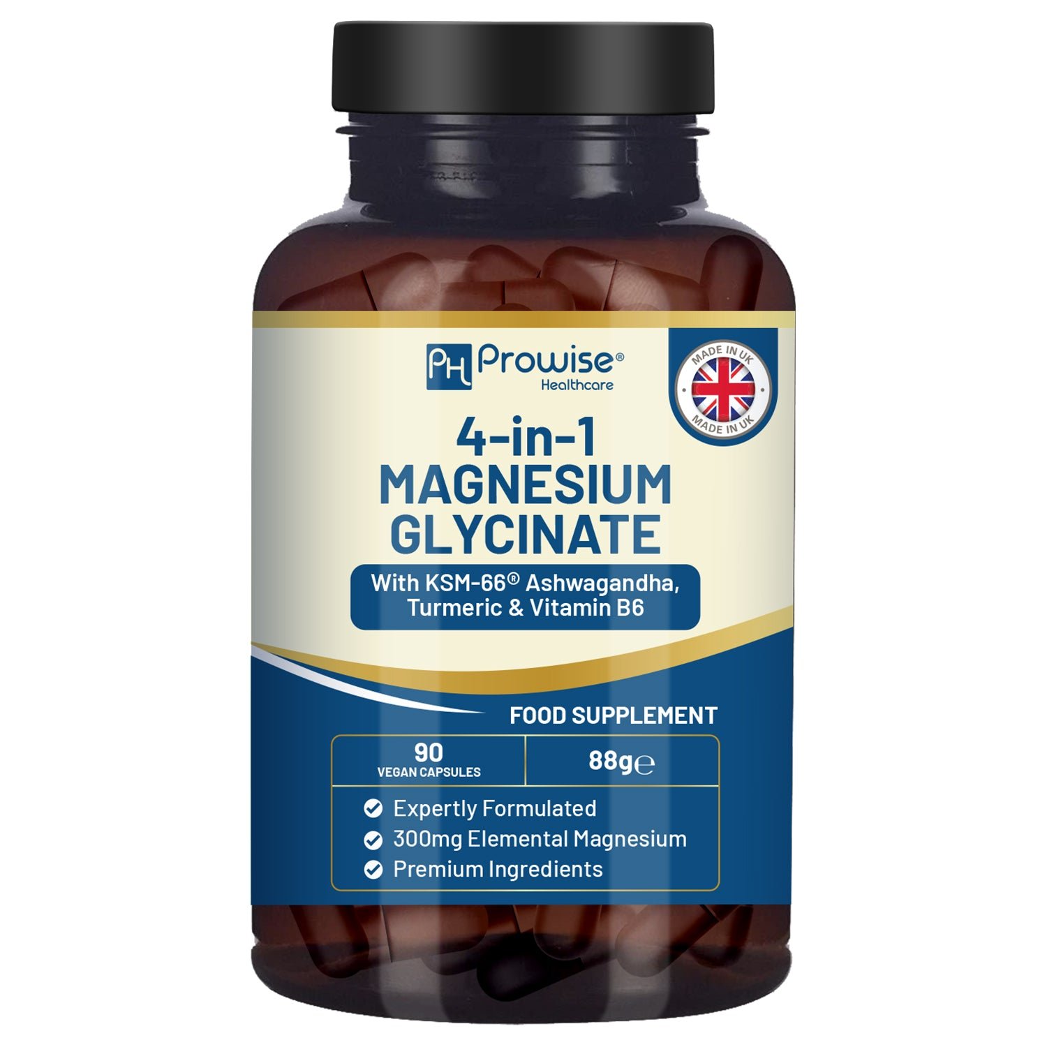 Prowise Vegan Magnesium Glycinate + Ashwagandha, Turmeric & Vit B6 - 90 Capsules