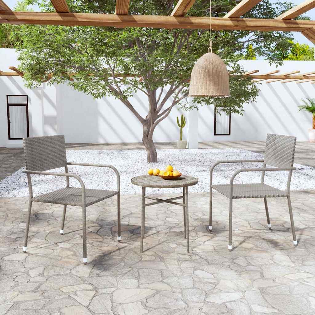 Walplus 3 Piece Poly Rattan Garden Dining Set - Grey - 45 x 45 cm