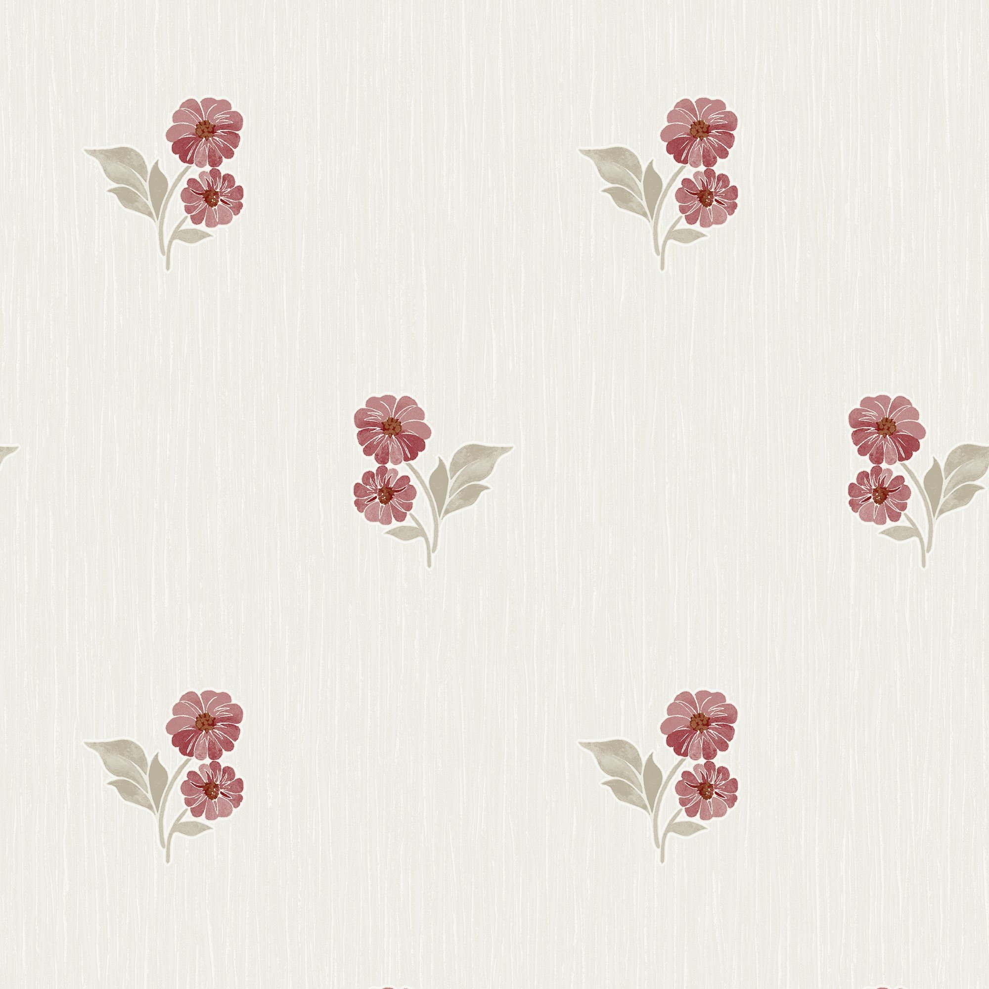 Grandeco Clematis Floral Sprig Textured Blown Vinyl Wallpaper - Red