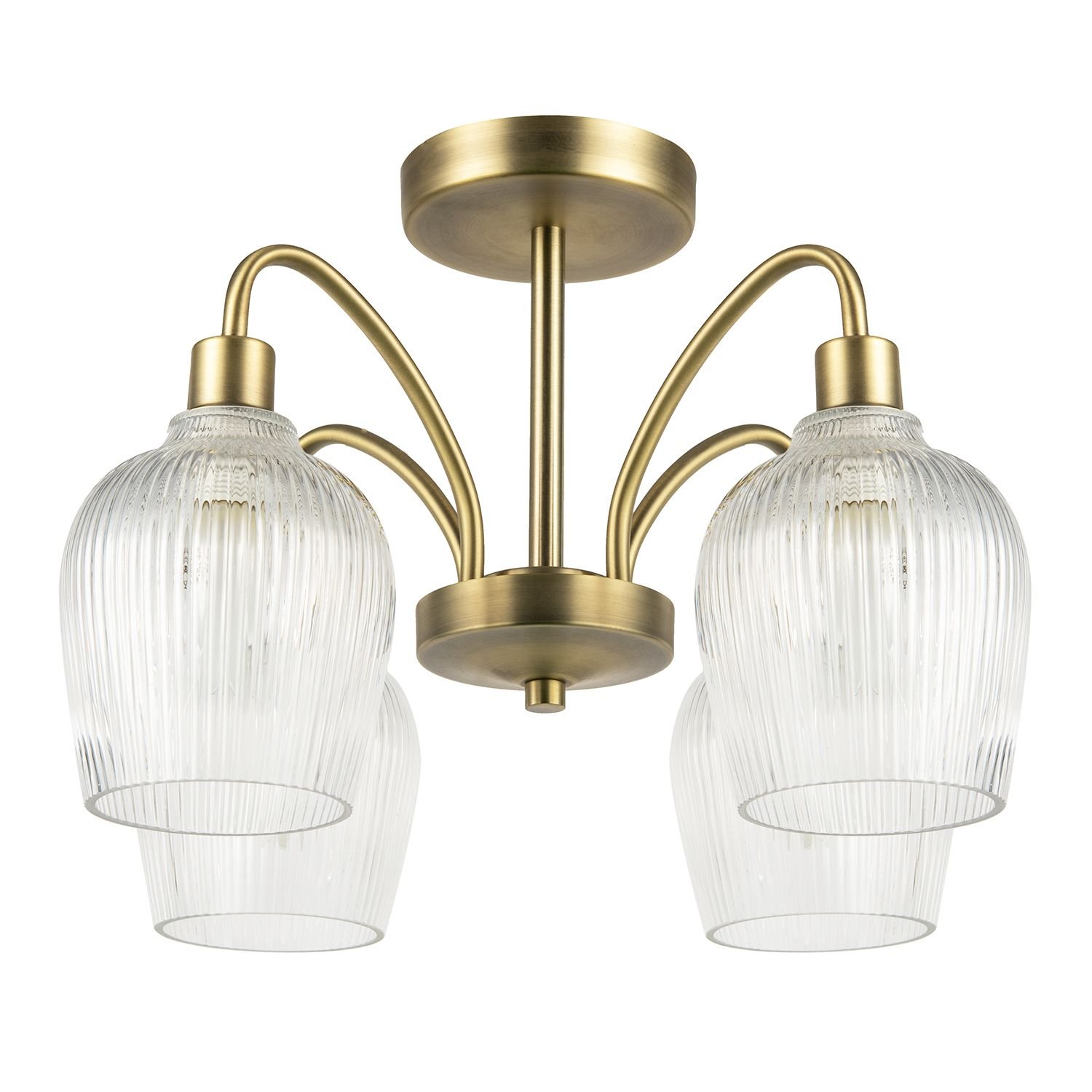 Happy Homewares Antique Brass with Clear Ribbed Glass Ceiling Light - 46cm