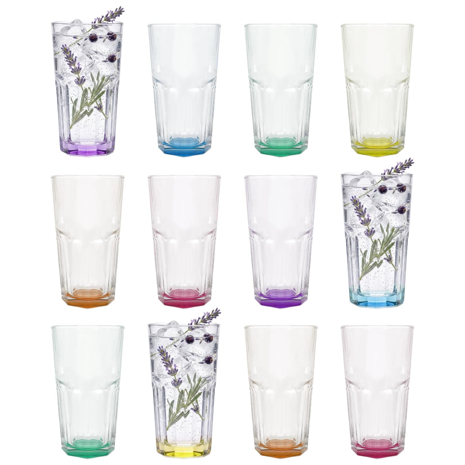 Argon Tableware Panelled 400ml Highball Glasses with Coloured Base - Pack of 12