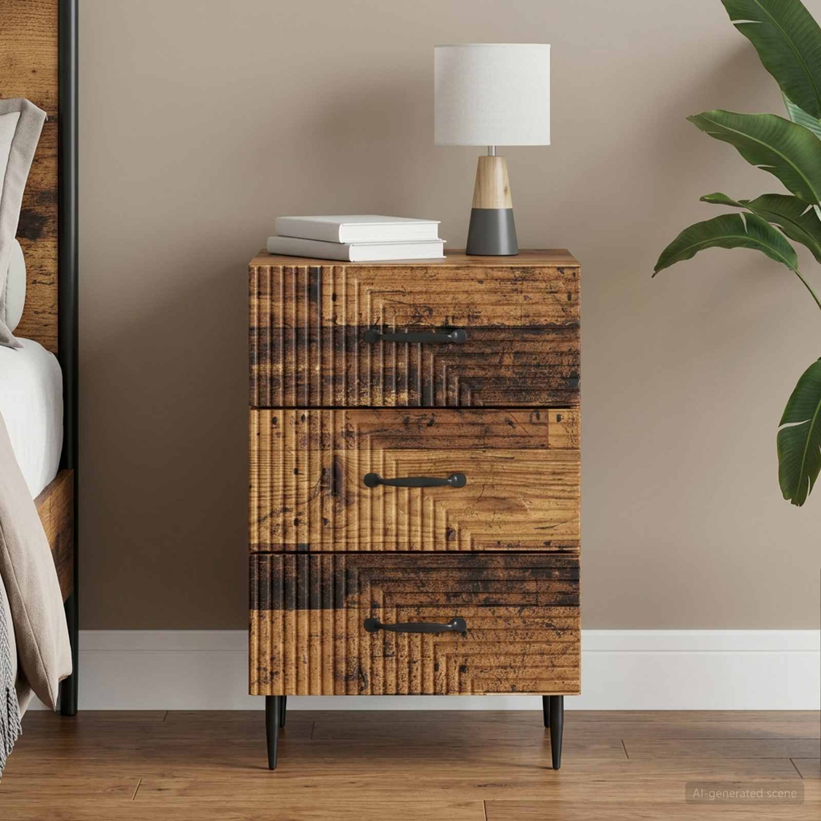 Walplus Engineered Wood Nightstand - Old Wood - 43 x 41 x 66.5 cm