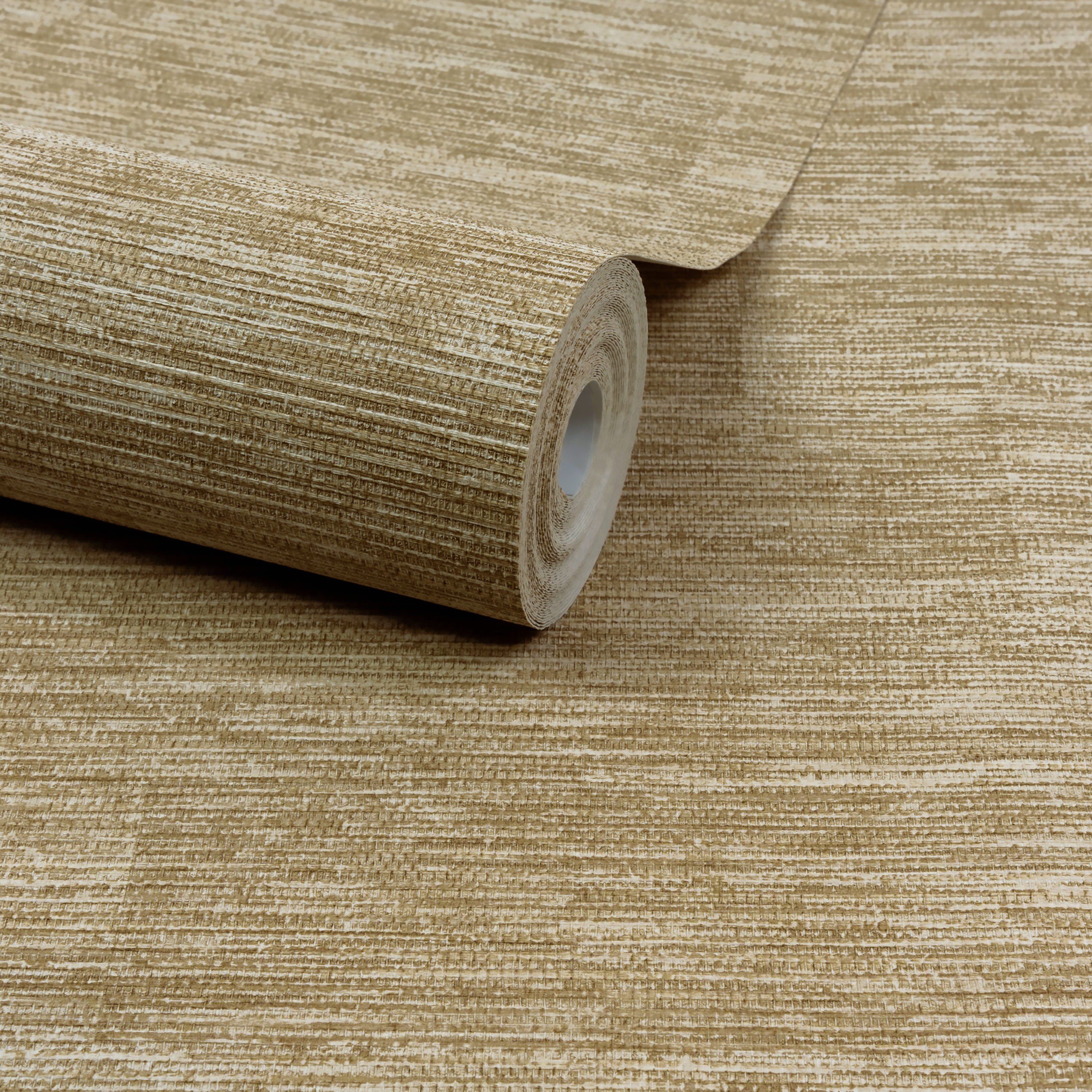 Grandeco Boutique Johor Fabric Stripe Embossed Wallpaper - Soft Mustard