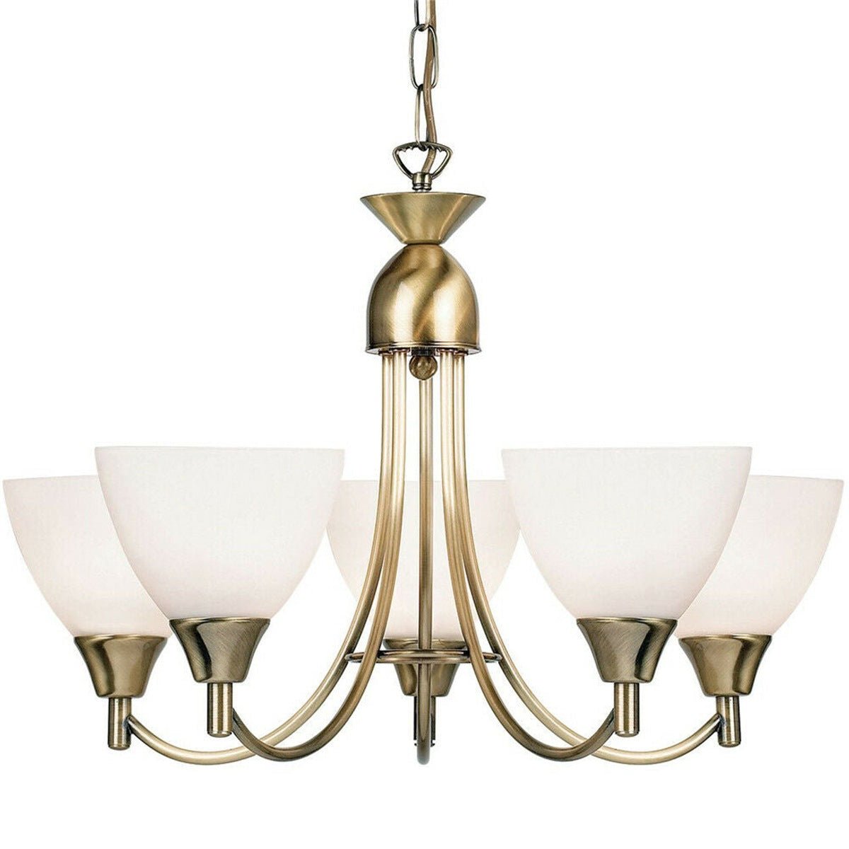 Loops Direct Steel and Glass 5-Light Pendant - Antique Brass
