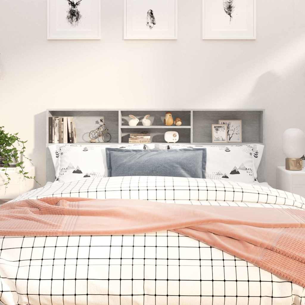 Walplus Engineered Wood Headboard Cabinet - Granite Grey - 180 x 19 x 103.5 cm