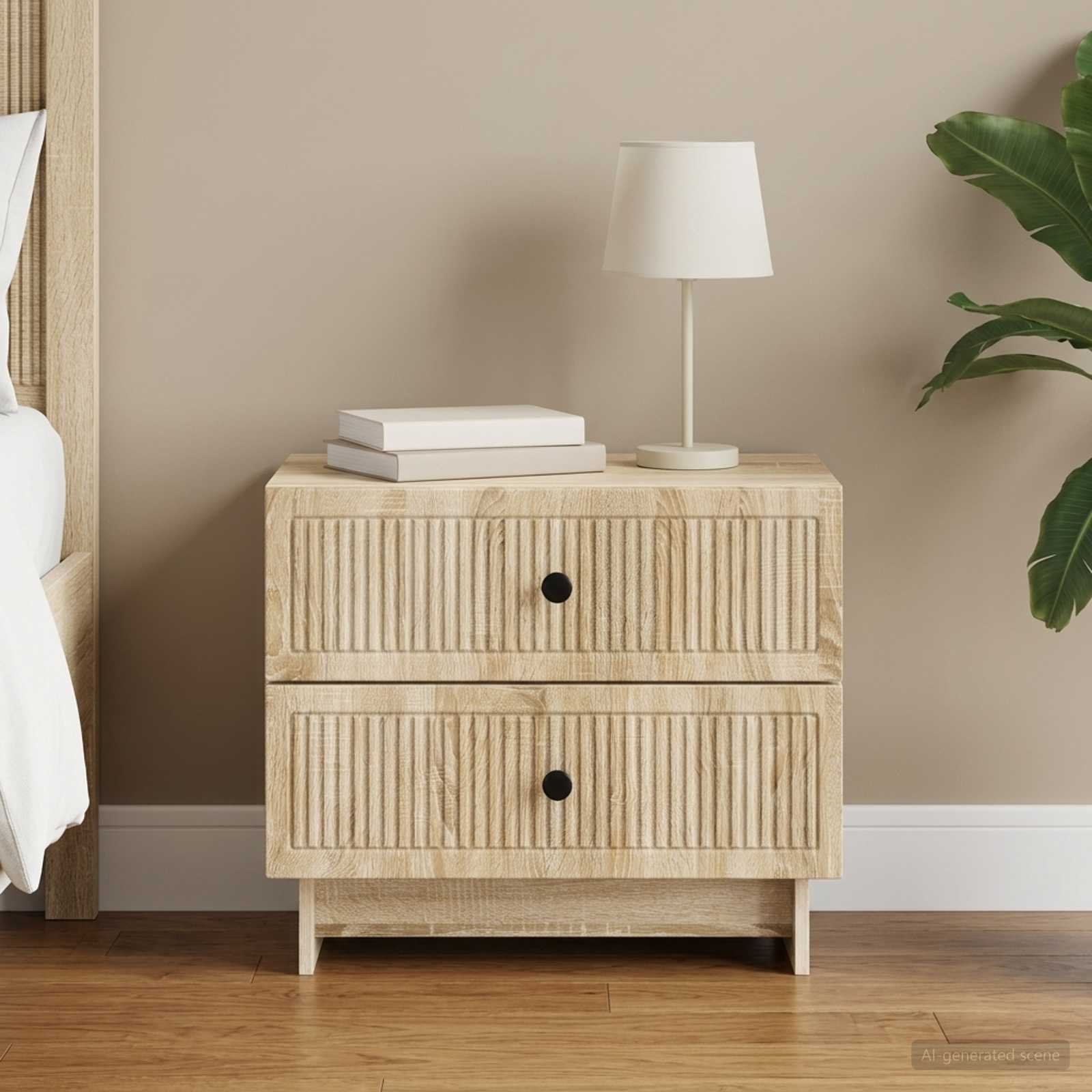 Walplus Engineered Wood Bedside Cabinet - Sonoma Oak - 62 x 34.5 x 47.5 cm
