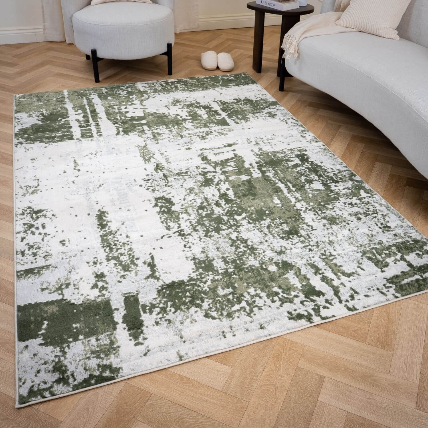 The Rugs Green Elaris Abstract Weathered Distressed Rug - 80 x 150cm