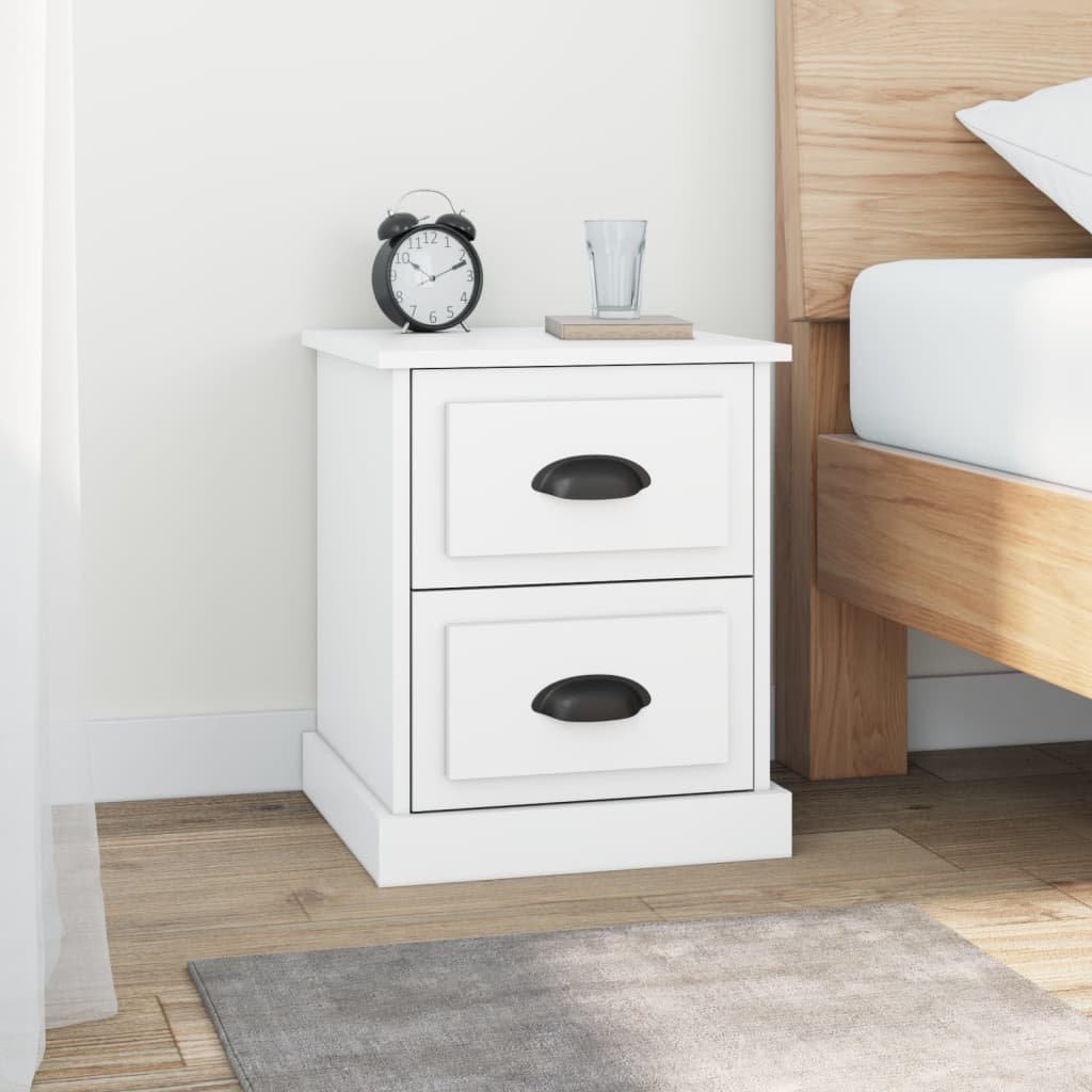 Walplus Pack of 2 Engineered Wood Bedside Cabinet - White - 39 x 39 x 47.5 cm