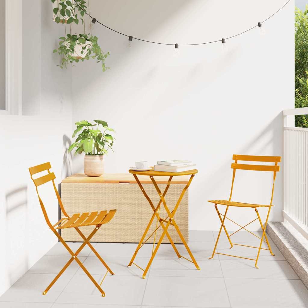 Walplus 3 Piece Steel Folding Bistro Set - Mustard - 50 x 50 x 71 cm