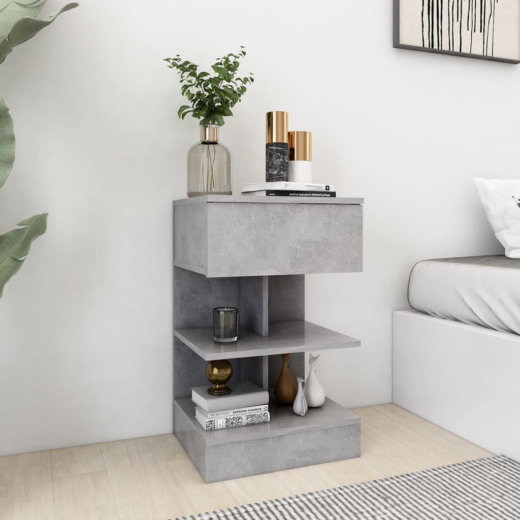 Walplus Pack of 2 Bedside Cabinet - Stone Grey - 40 x 35 x 65 cm
