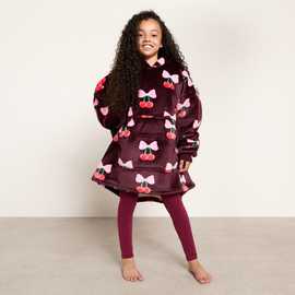 OHS Kids Cherry Bow Print Hoodie Blanket - Burgundy