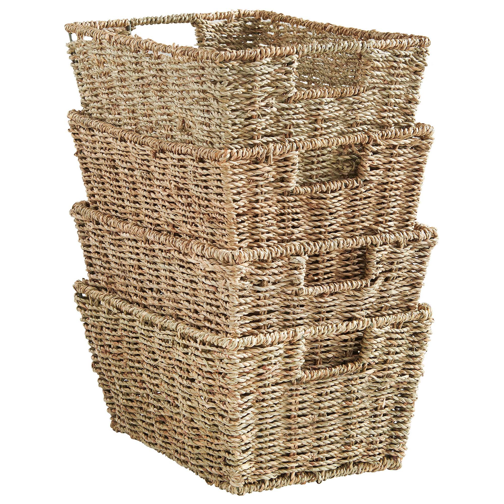 Vonhaus Medium Set of 4 Handwoven Seagrass Baskets - Brown