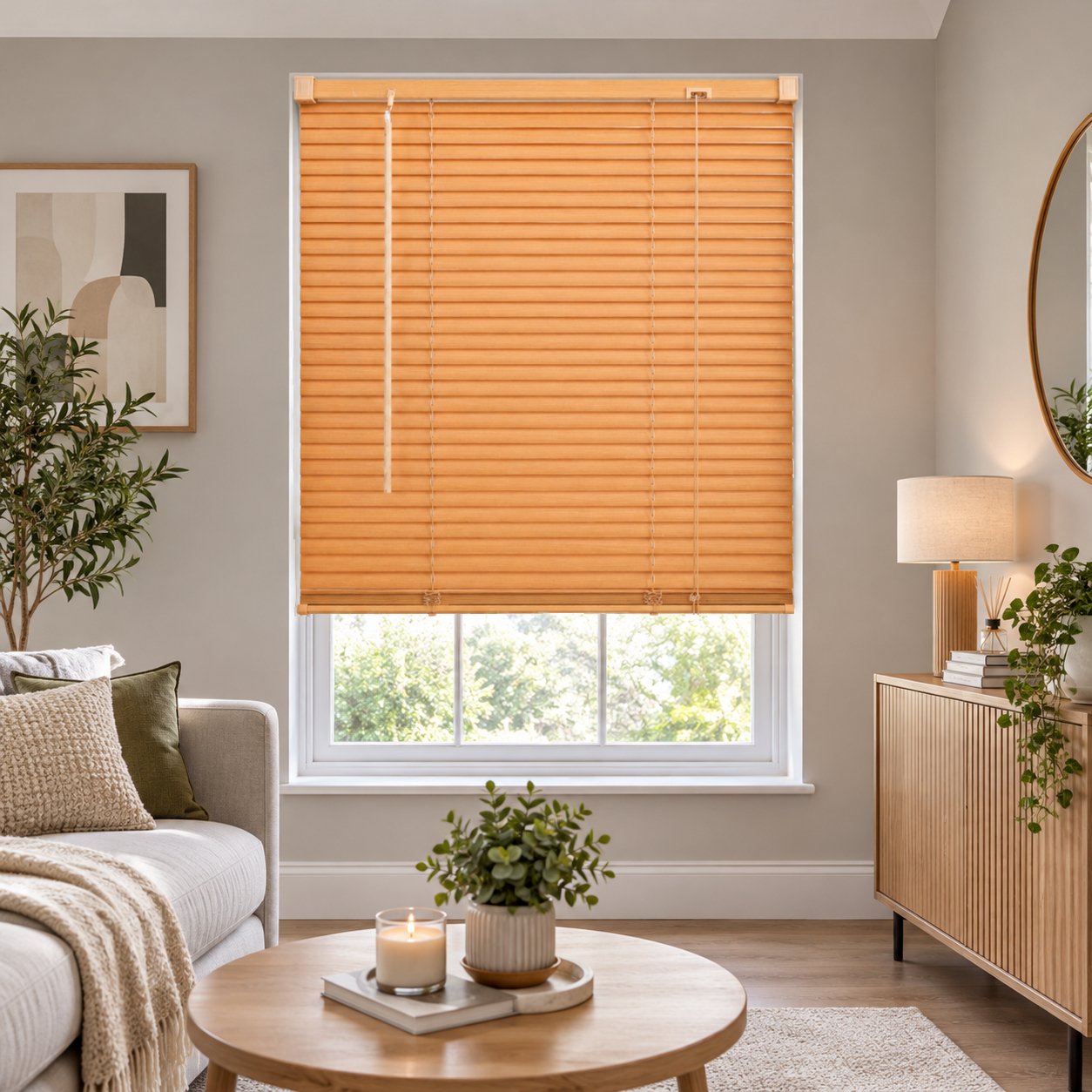 Furnished Teak Wood Effect Venetian Blind 25mm Slat - 90 x 150cm