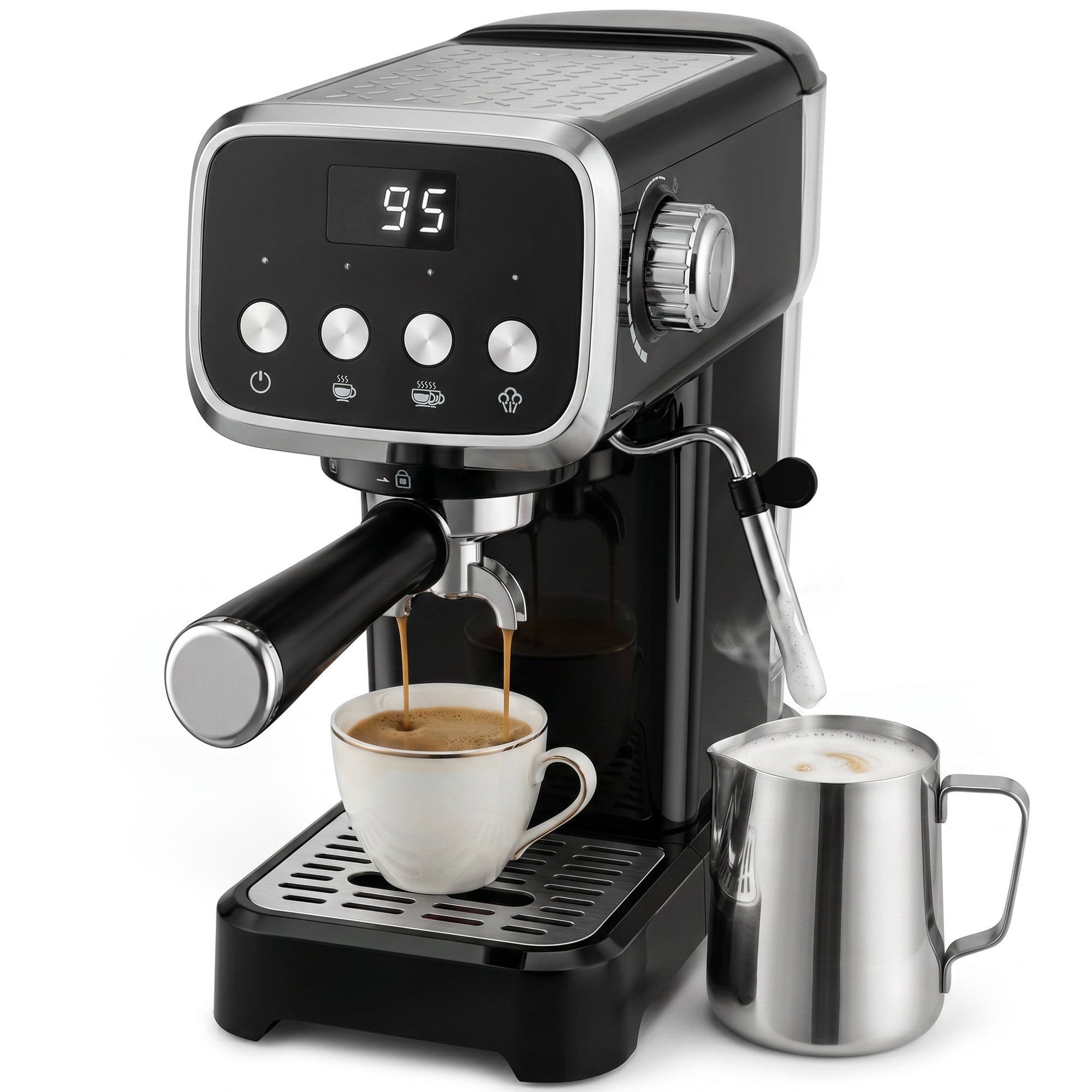 HOMCOM 1350W Semi Automatic 20 Bar Coffee Machine with Milk Frother Wand - Black