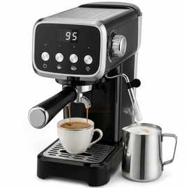 HOMCOM 1350W Semi Automatic 20 Bar Coffee Machine with Milk Frother Wand - Black
