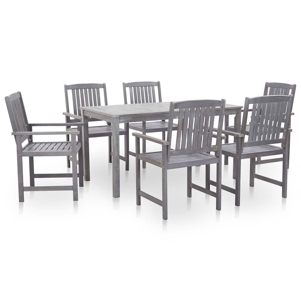 Walplus 7 Piece Solid Acacia Wood Outdoor Dining Set - Grey - 140 x 80 x 74 cm