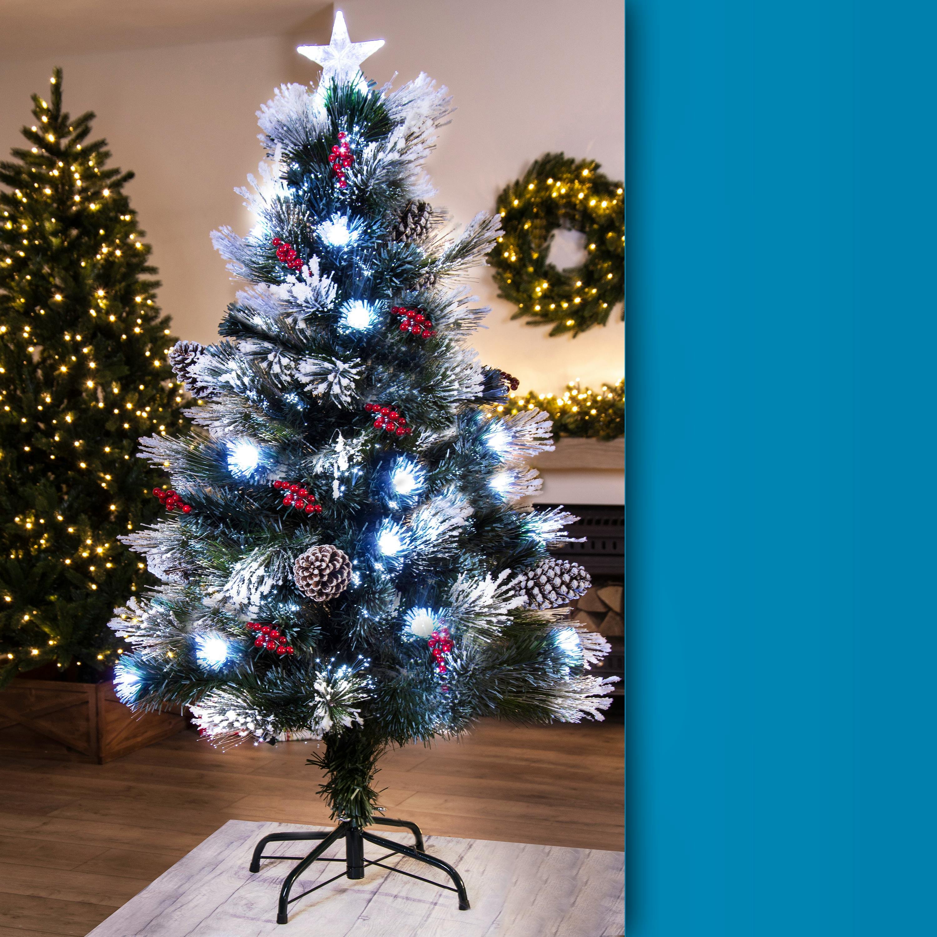 Christmas Tree World 4ft Snowy LED Frosted Pine Fibre Optic Tree