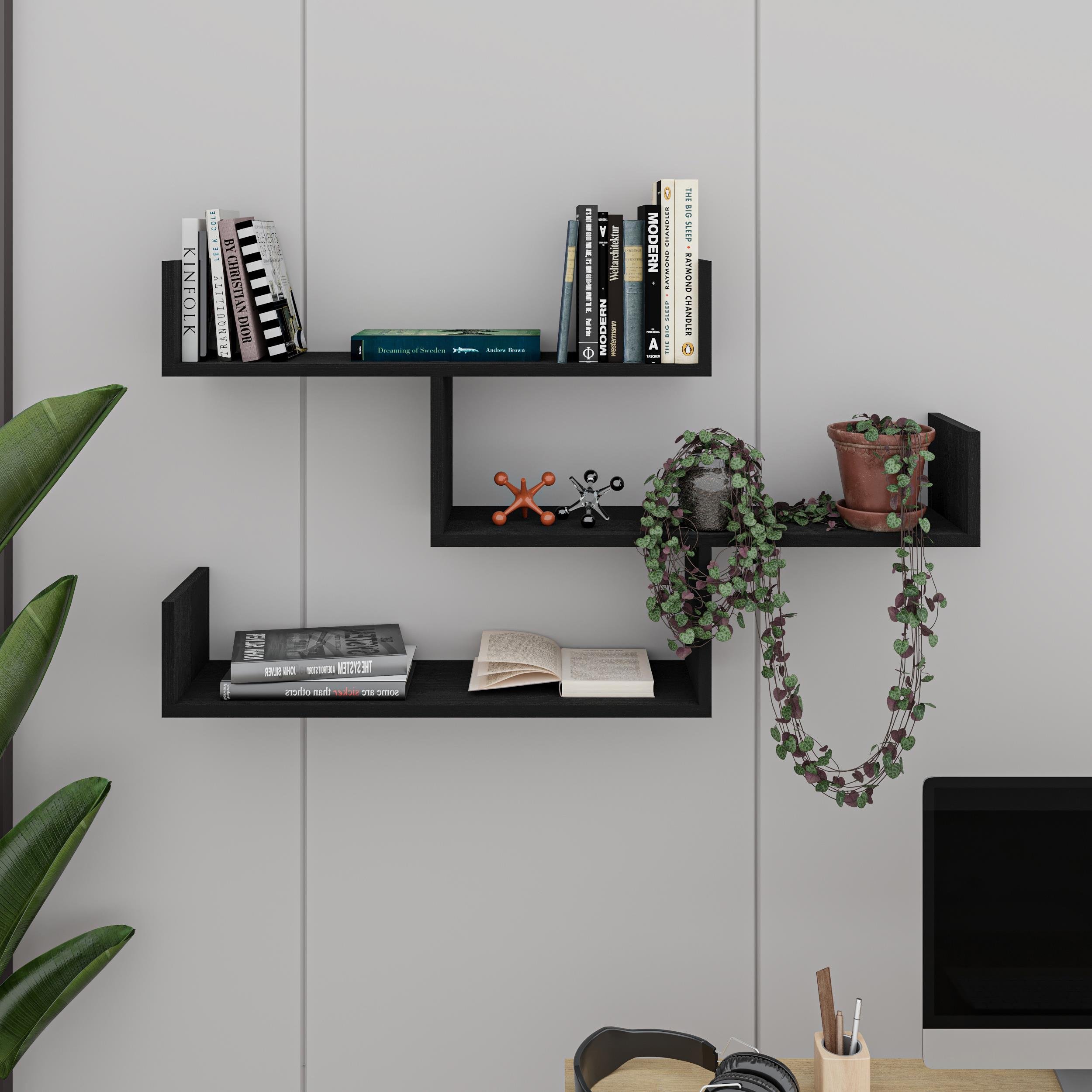 Decortie Tibet Particleboard Floating Wall Shelf - Black Ash