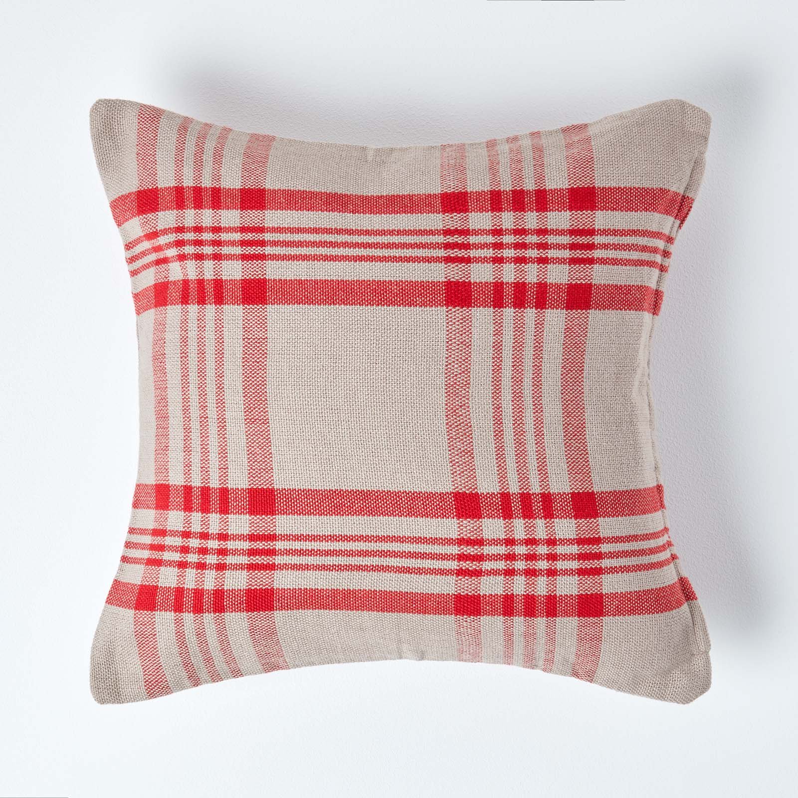 Homescapes Grey & Red Tartan Cotton Cushion Cover - 45 x 45 cm