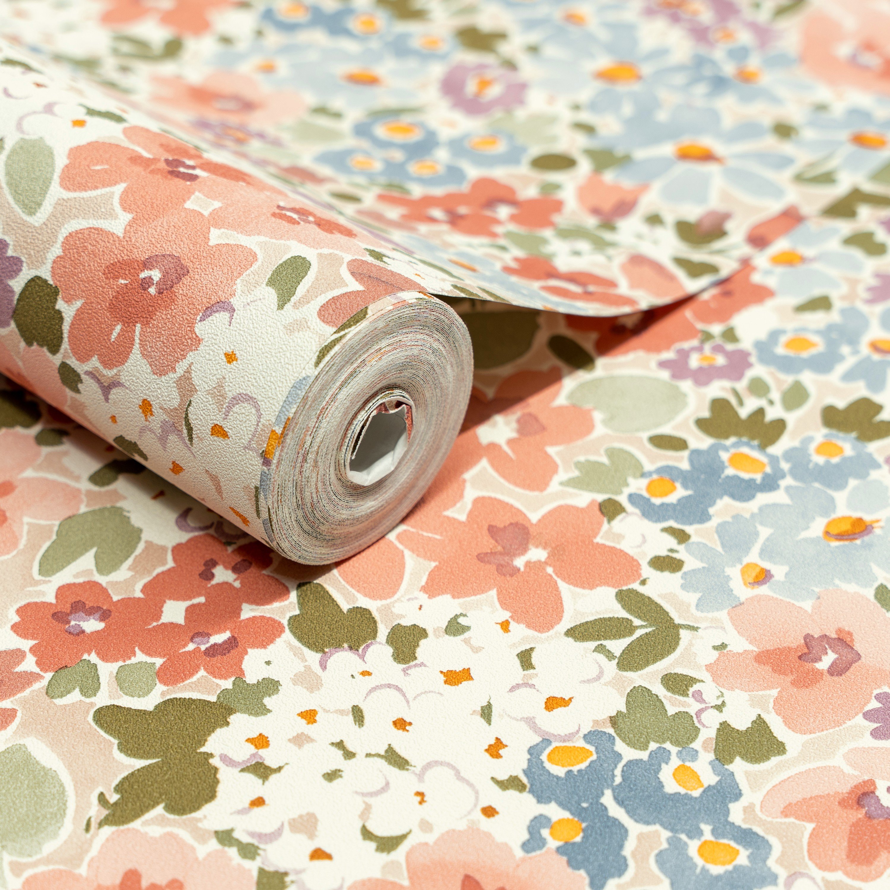 Grandeco Ditsy Flowers Floral Textured Wallpaper - Russet Pink