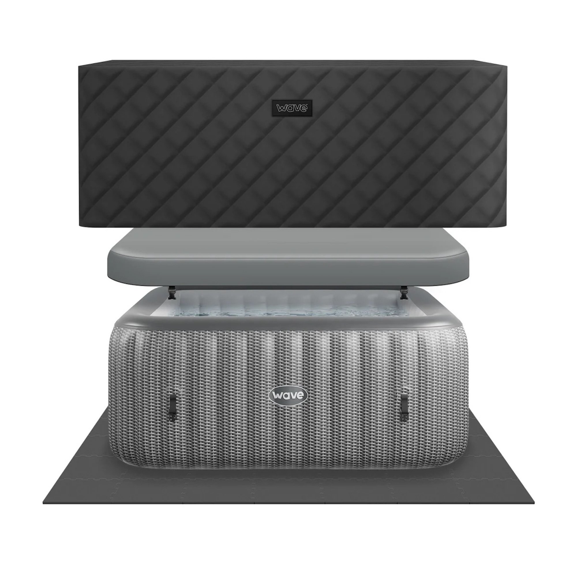 Wave Pacific 6-Person Inflatable Hot Tub with EnergySave Bundle - Grey Rattan
