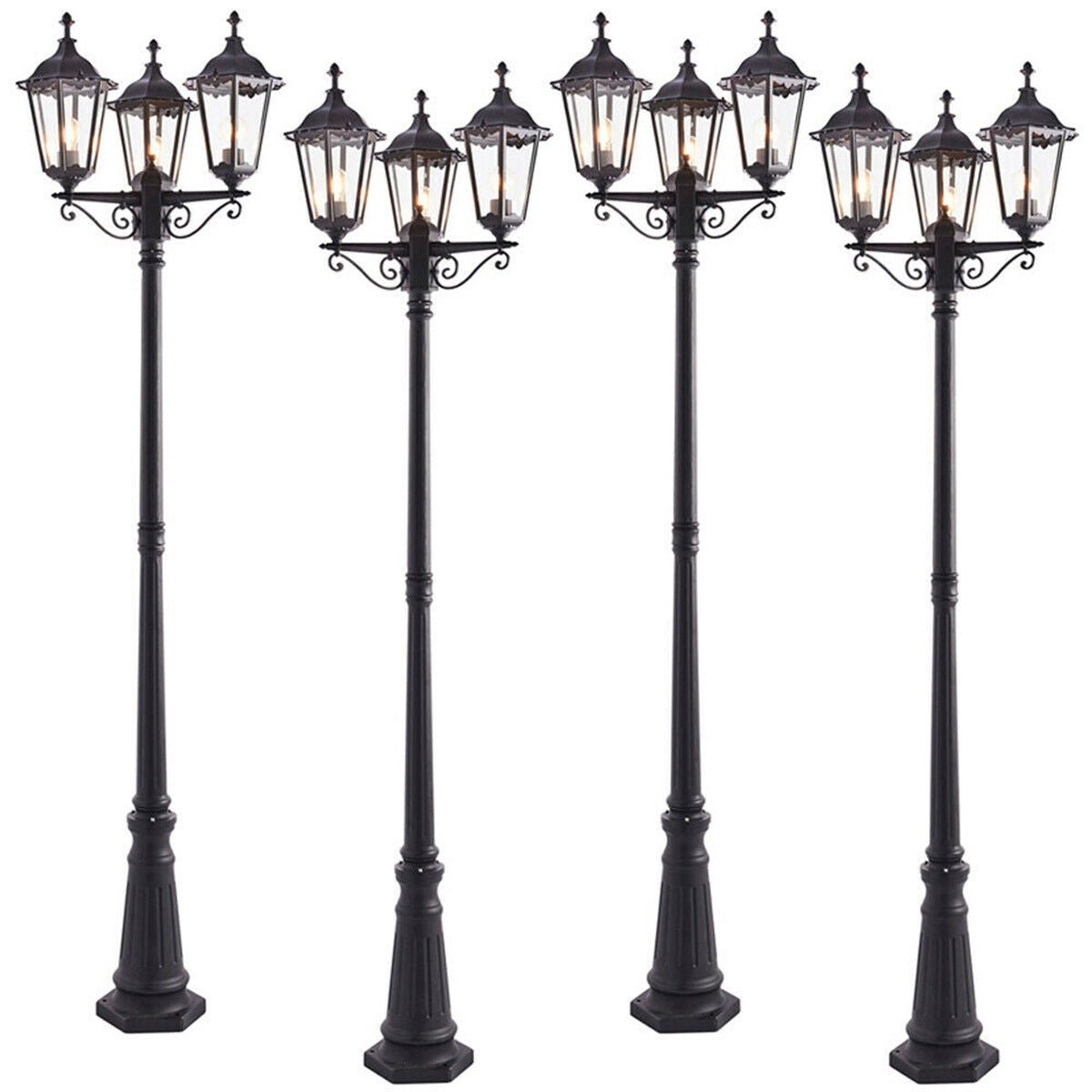 Loops Direct Pack of 4 64cm Aluminium Outdoor Lantern Lamp Post - Black & Glass
