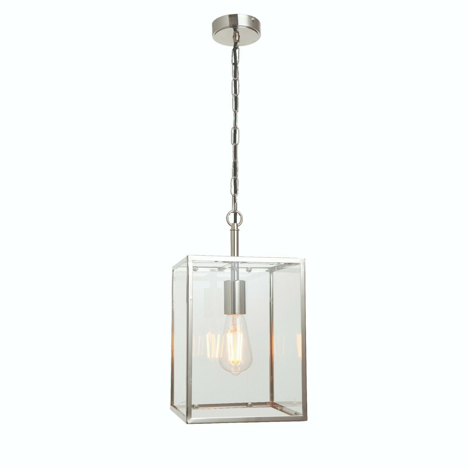 Loops Direct Steel Ceiling Pendant Light - Bright Nickel and Clear Glass