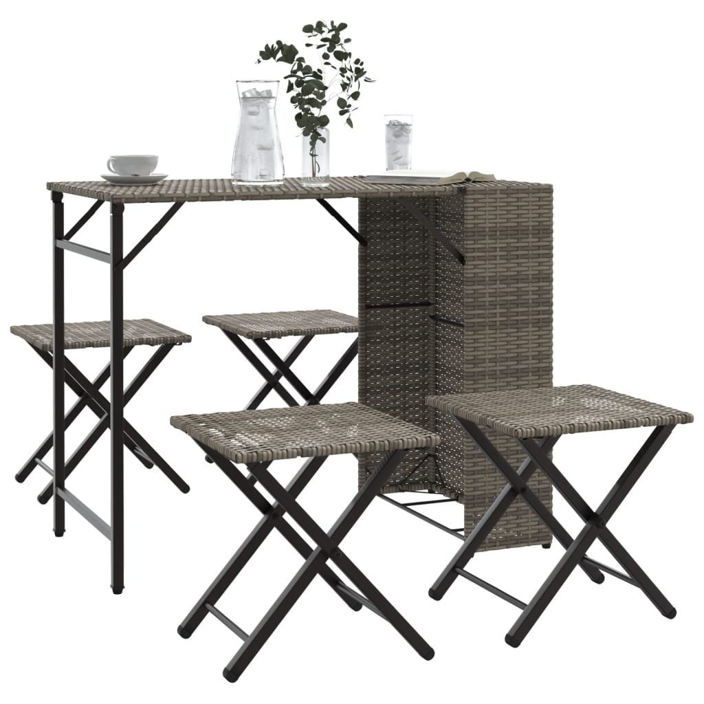 Walplus 5 Piece Poly Rattan Outdoor Furniture Set - Grey - 90 x 55 x 73 cm