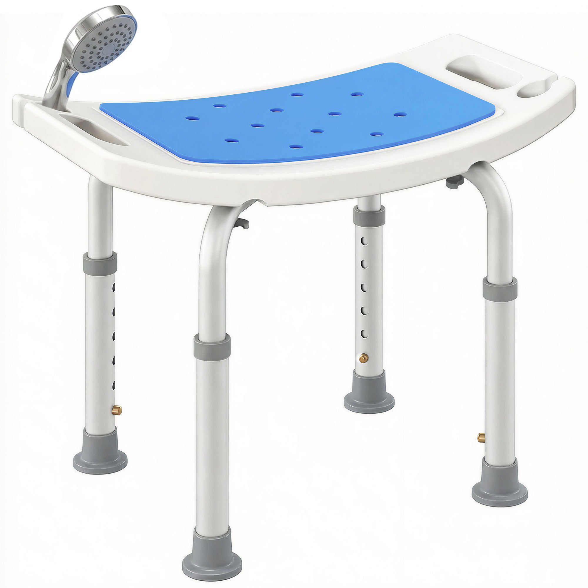 HOMCOM Aluminium Shower Chair with Adjustable Height and Non-Slip Feet - Blue