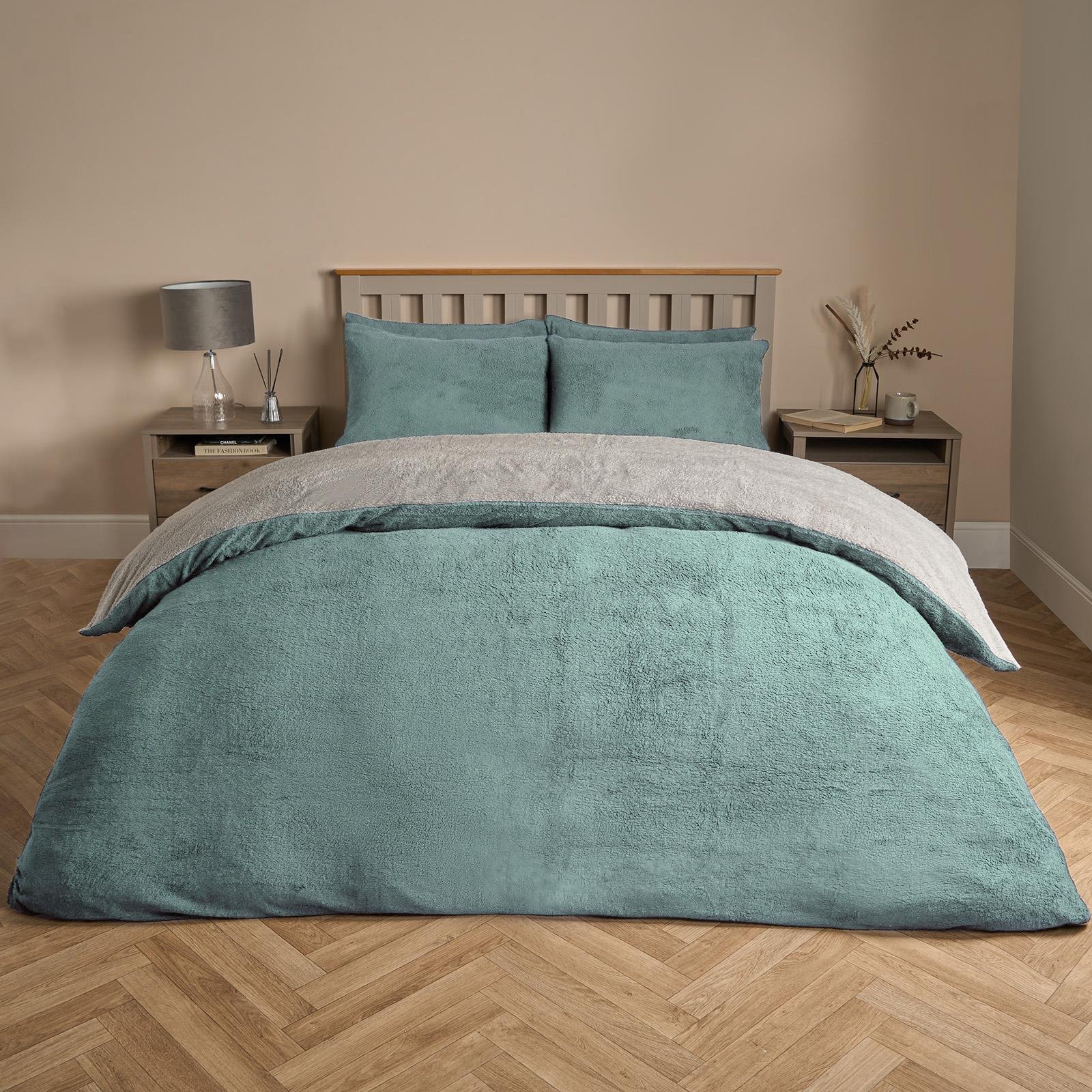 OHS Reversible Teddy Duvet Cover Set Duck Egg - Single