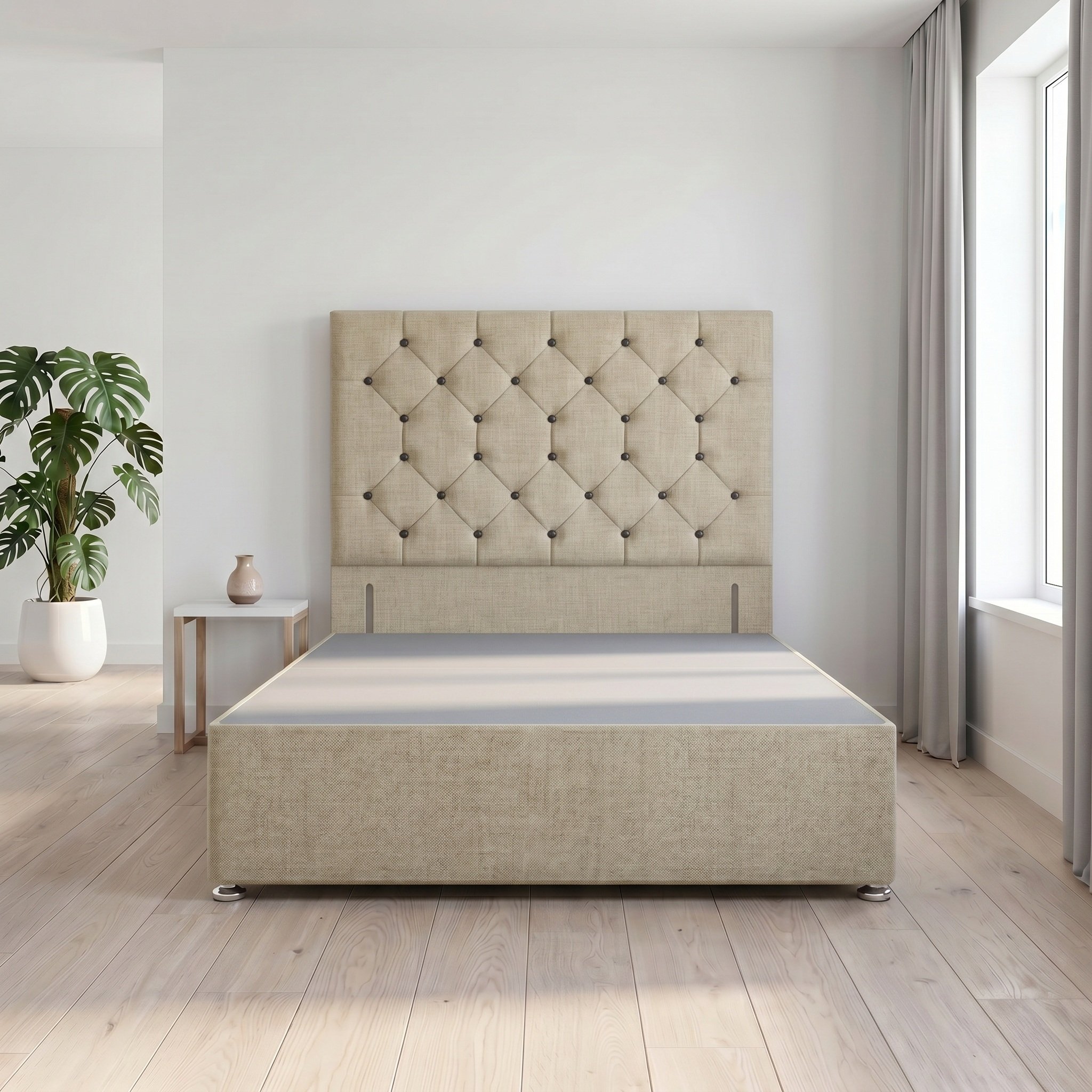 Somnior Diamante Linen 4FT Small Double Divan Bed Base - Beige