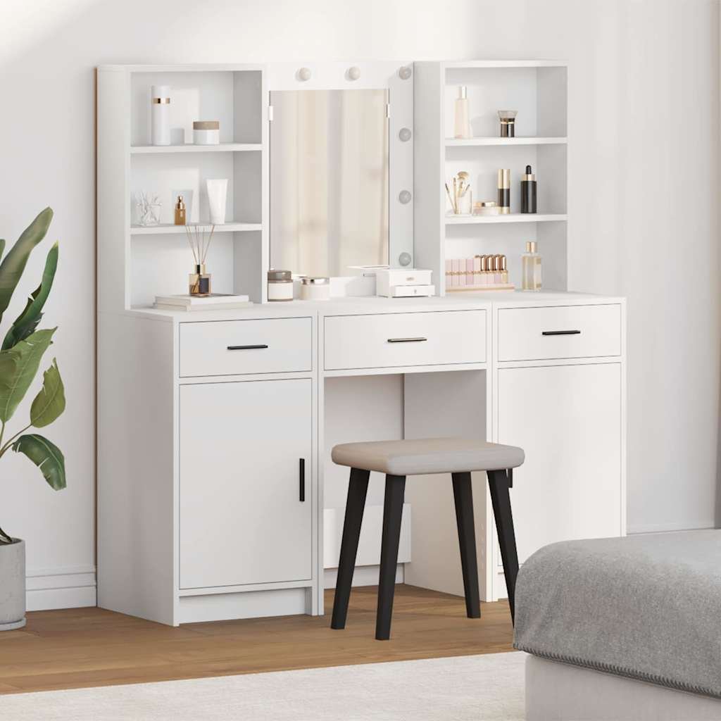 Walplus 3 Piece Engineered Wood Dressing Table Set - White - 50 x 41 x 135 cm