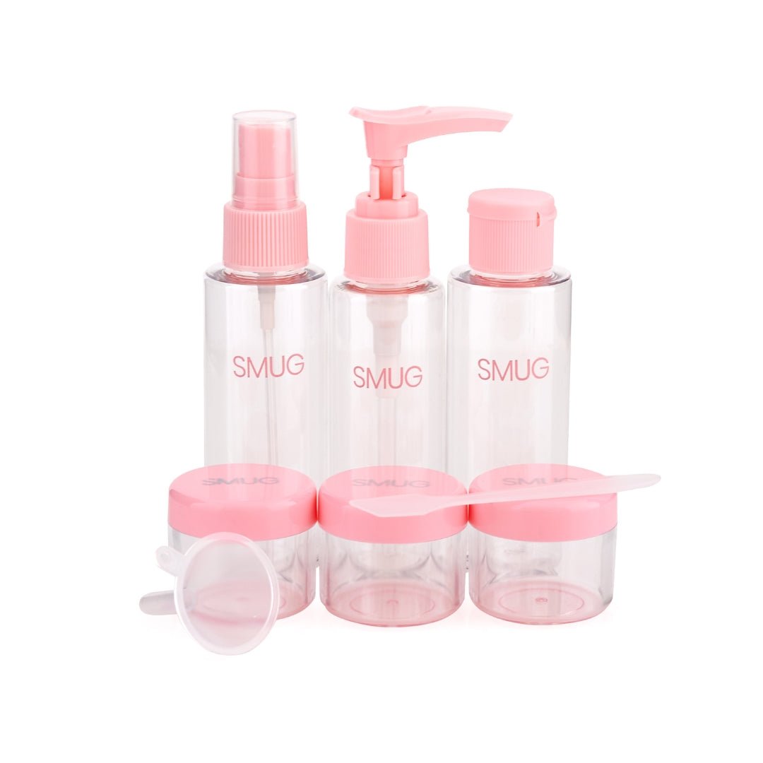 SMUG 9-Piece Travel Bottles and Containers Set - Clear/Pink
