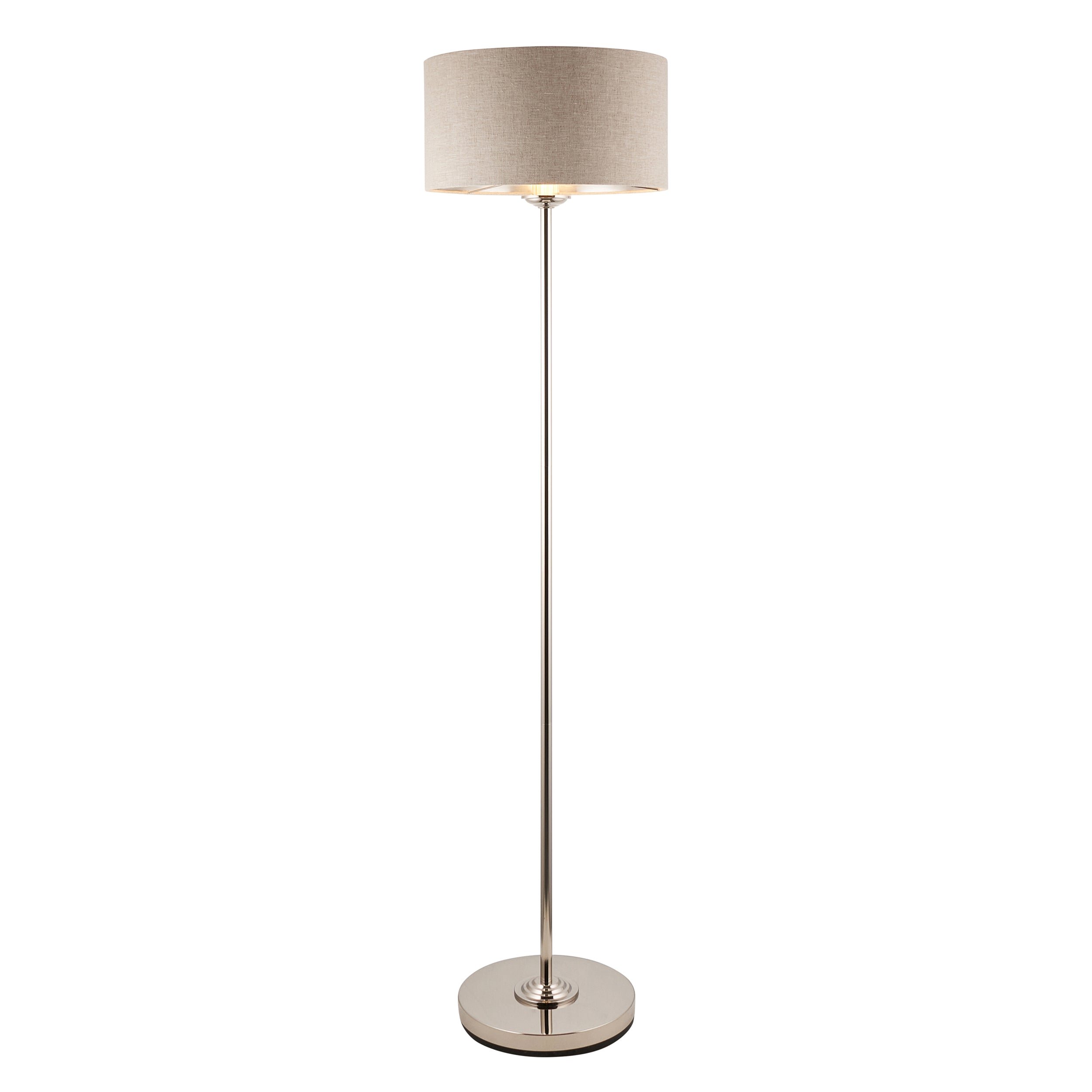 Loops Direct Steel and Linen Floor Lamp - Brushed Chrome and Natural Linen