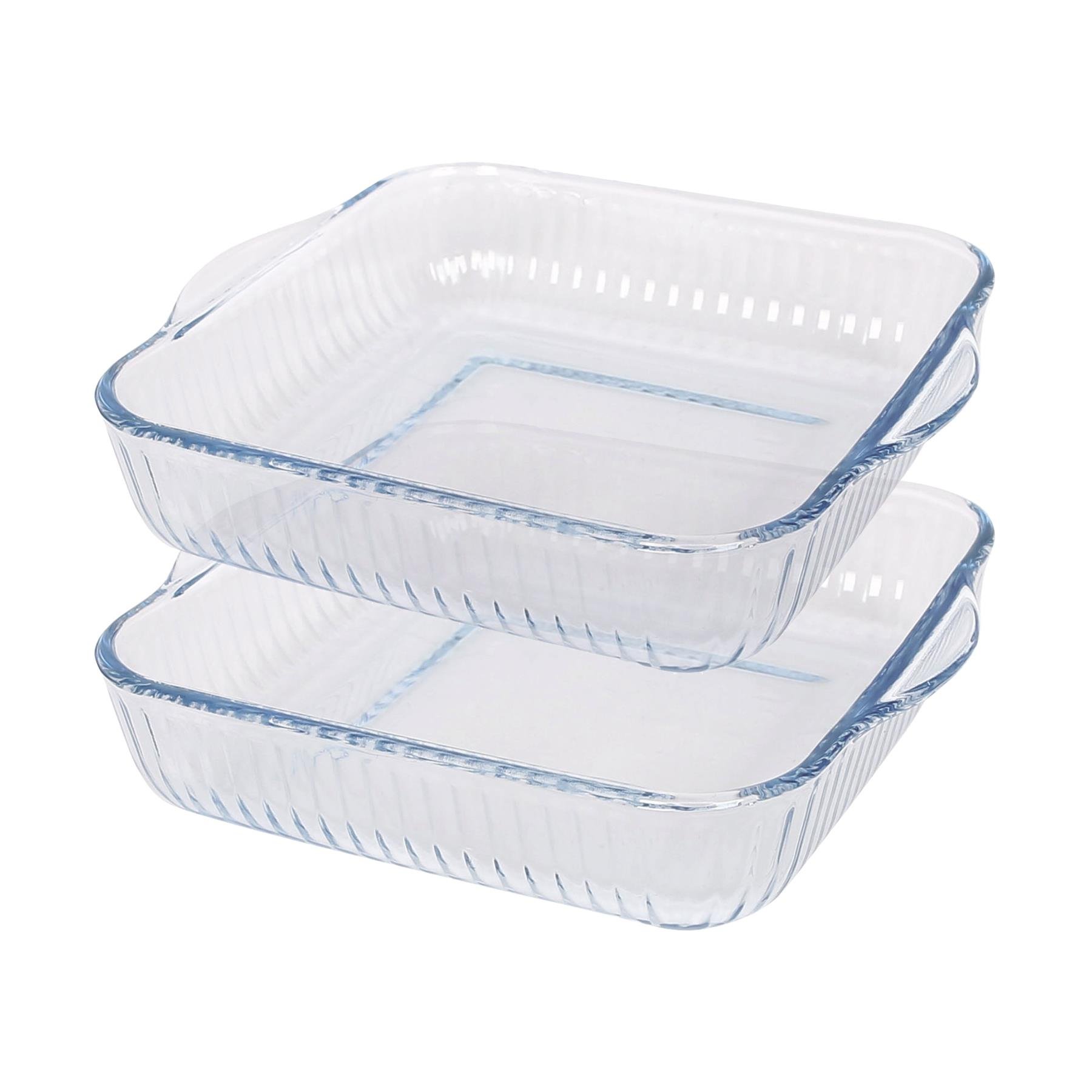 Argon Tableware Optical Square Glass Oven Dishes - 24cm x 21cm - Pack of 2