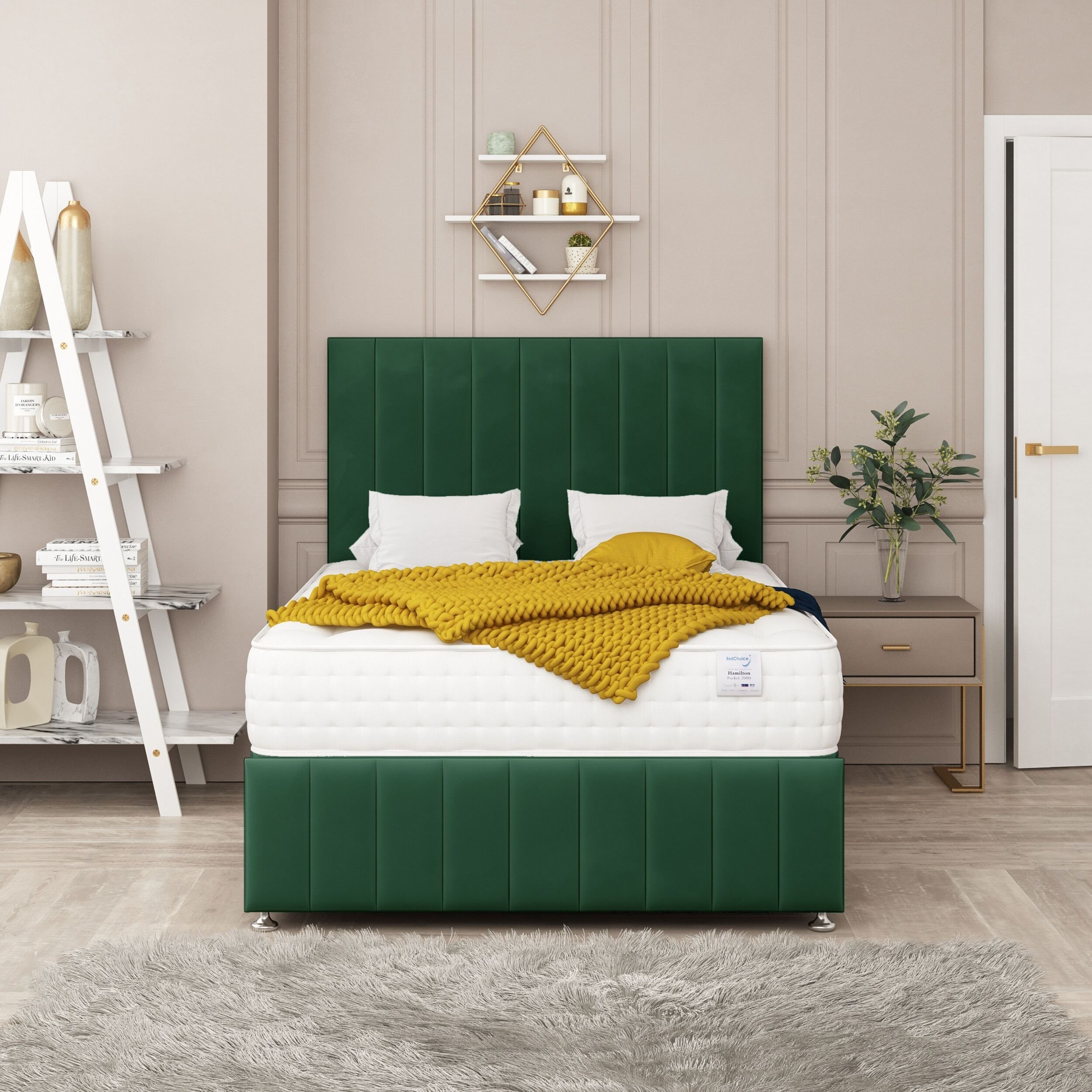Bed Choices Moscow Double 4 Drawer 26" Headboard Divan Bed Set - Green