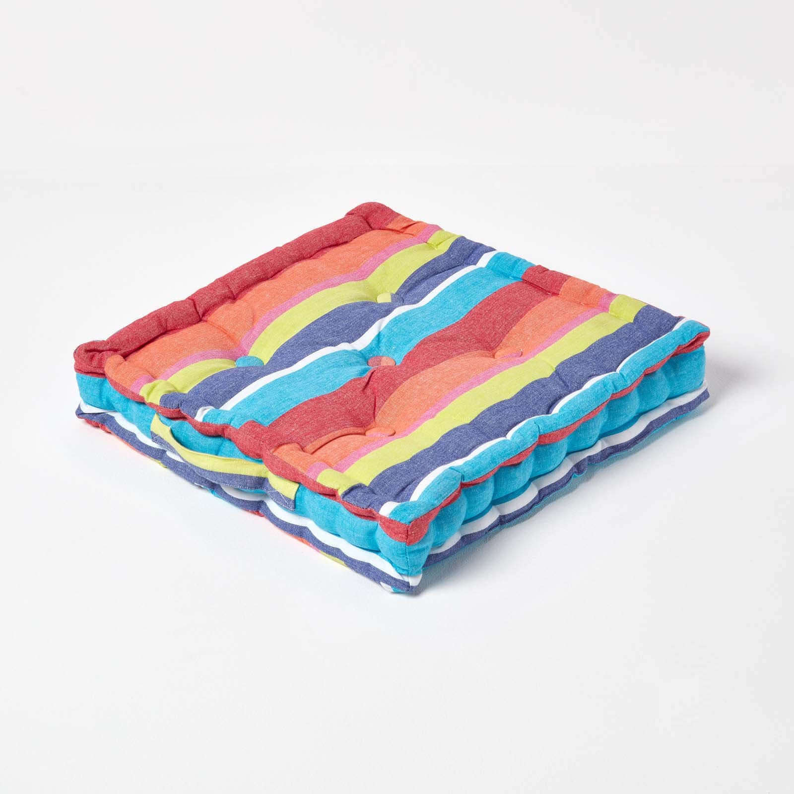Homescapes Cotton Stripe Floor Cushion - 40 x 40 cm - Multicoloured